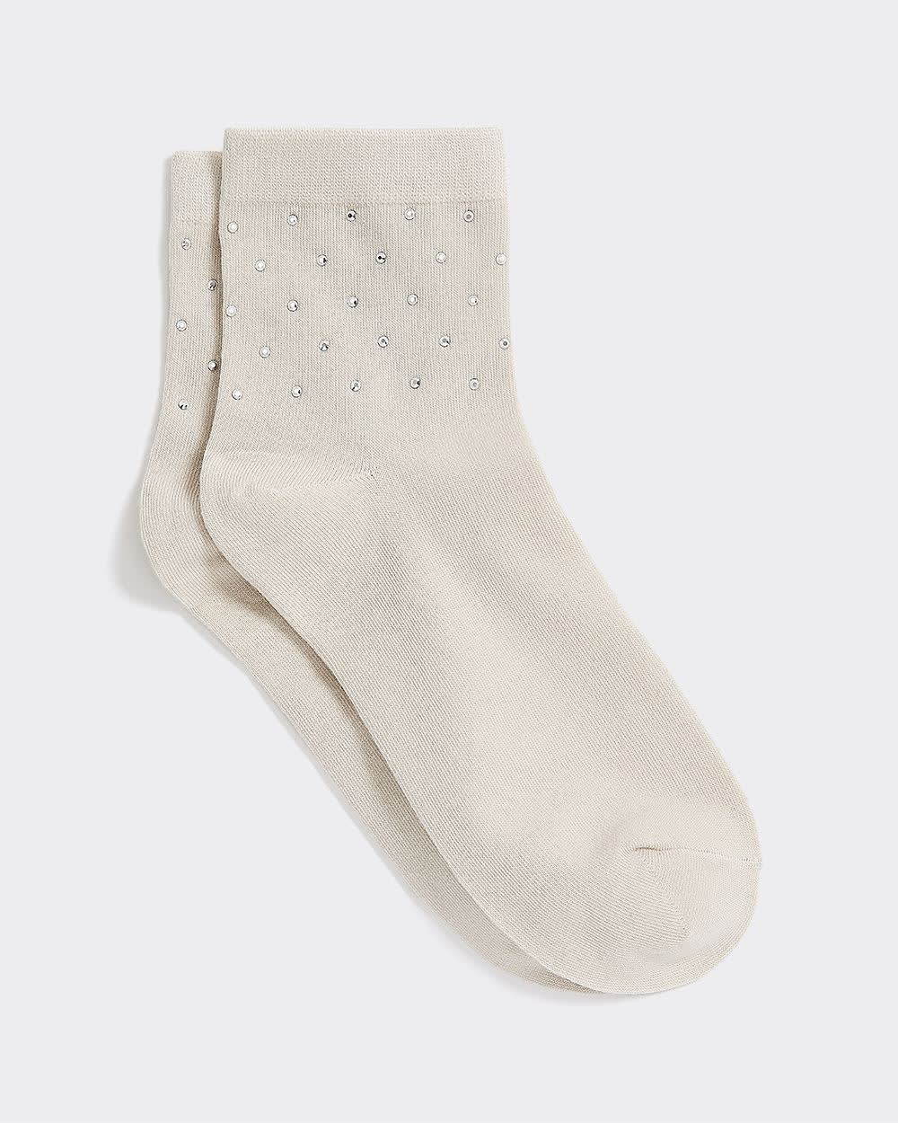 Anklet Socks with Rhinestones at Hem