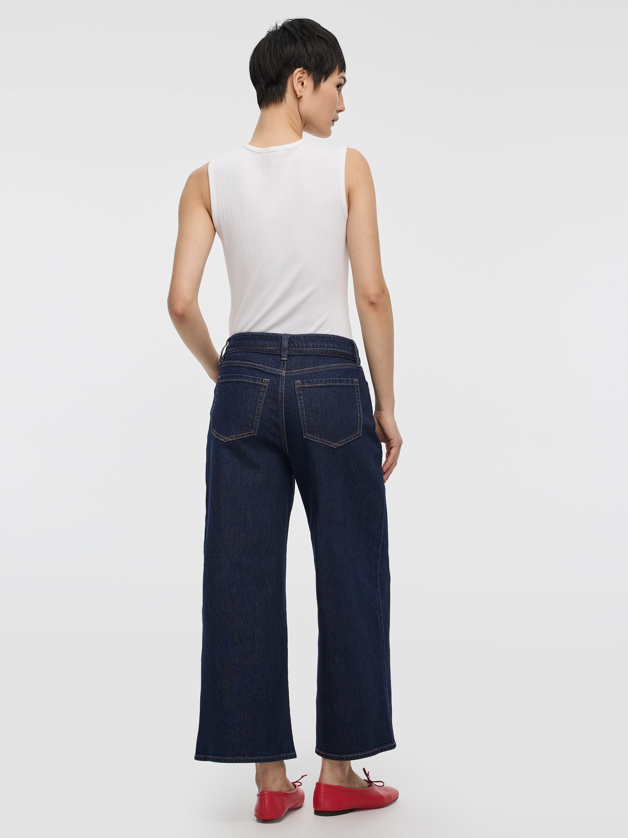 Wide-Leg High-Rise Cropped Jean with Sash