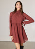 Chiffon Long-Sleeve Mock-Neck Mini Dress with Ruffles