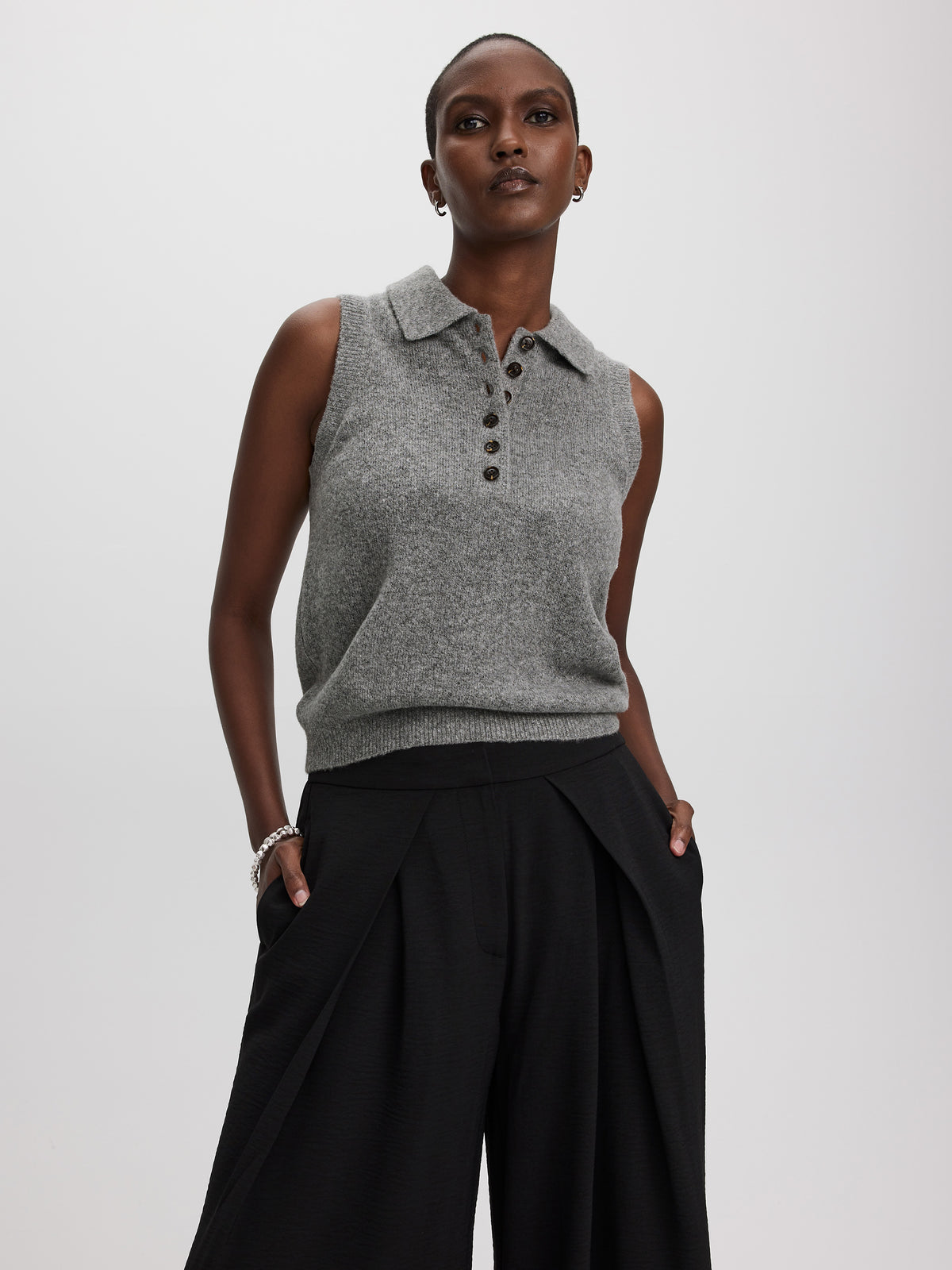 PlushSoft Sleeveless Polo Sweater