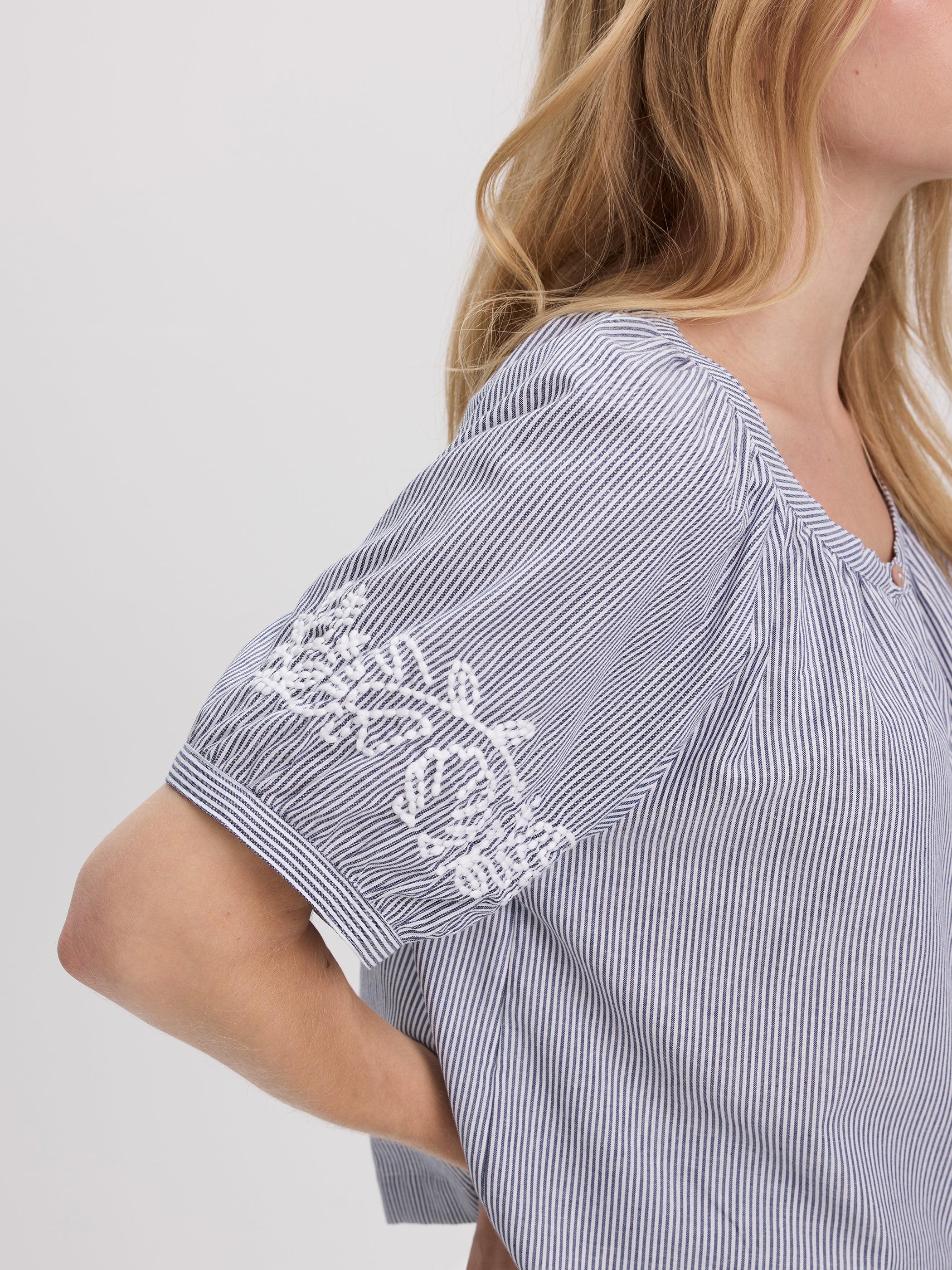 Striped Short-Sleeve Scoop-Neck Loose Blouse