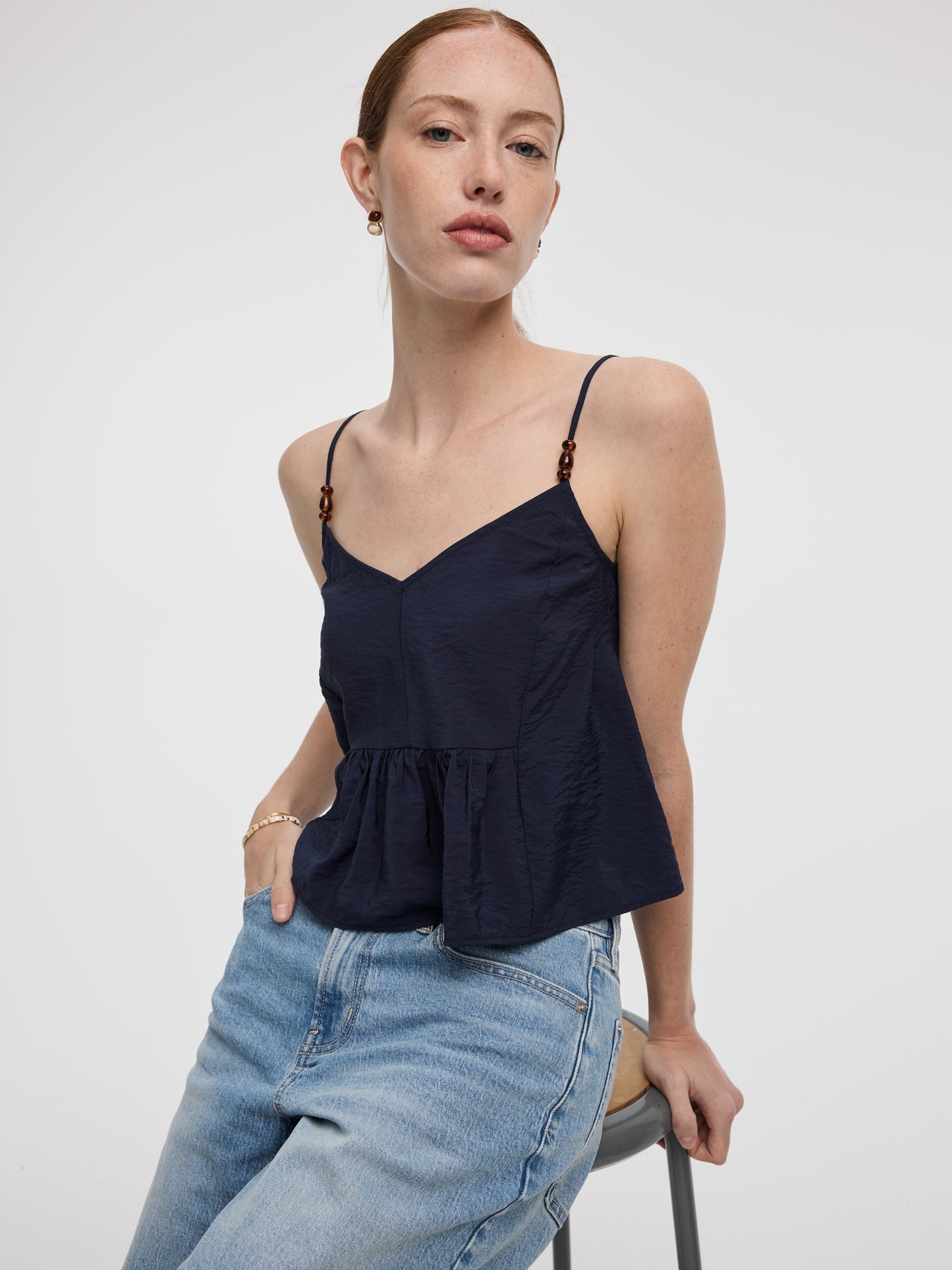 Cropped V-Neck Peplum Cami