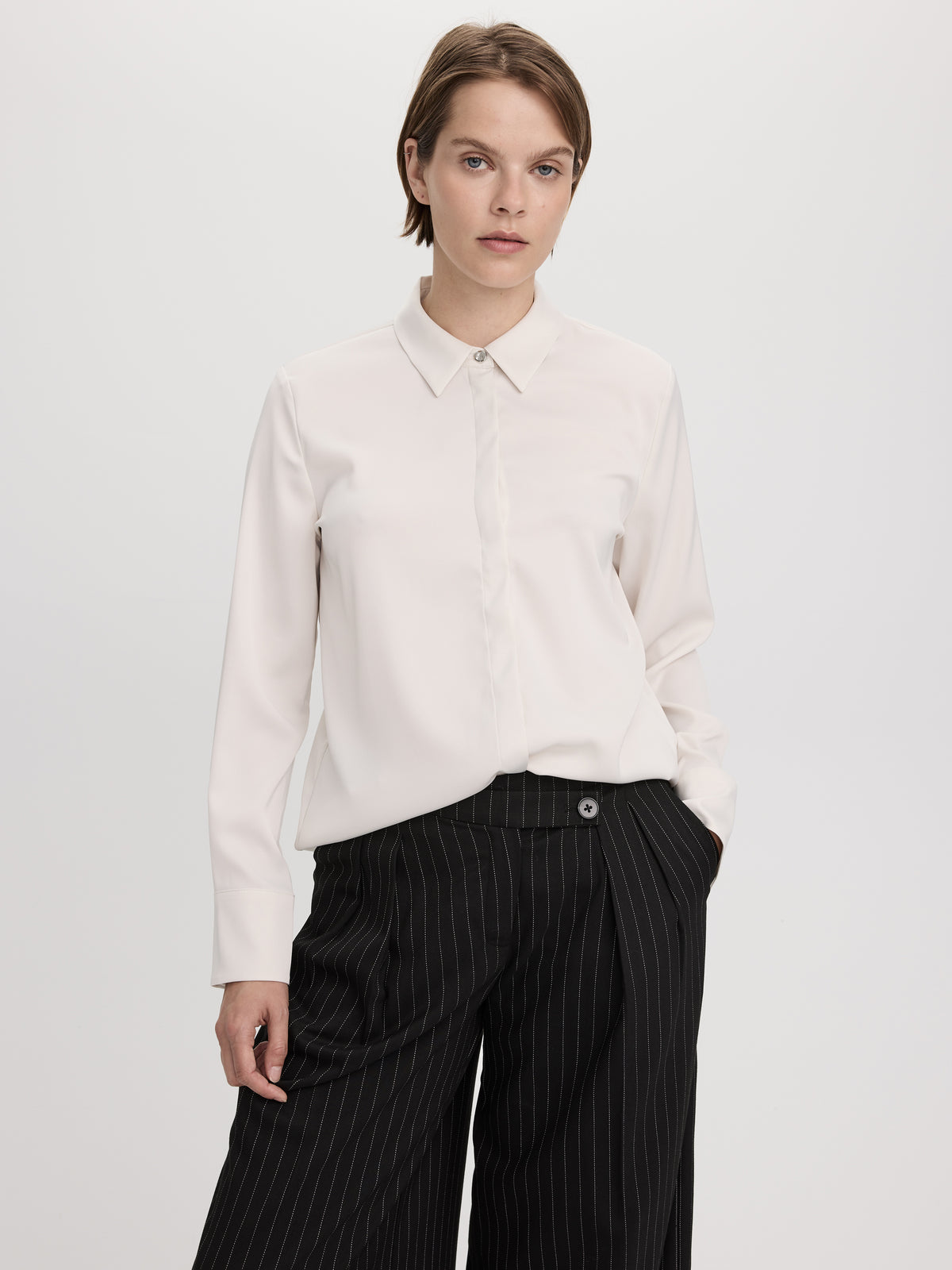 Long-Sleeve Loose Satin Blouse
