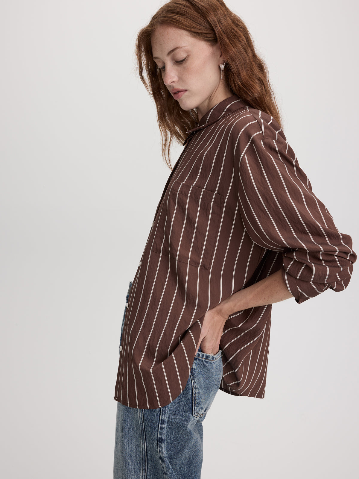 Striped Long-Sleeve Blouse with Pocket