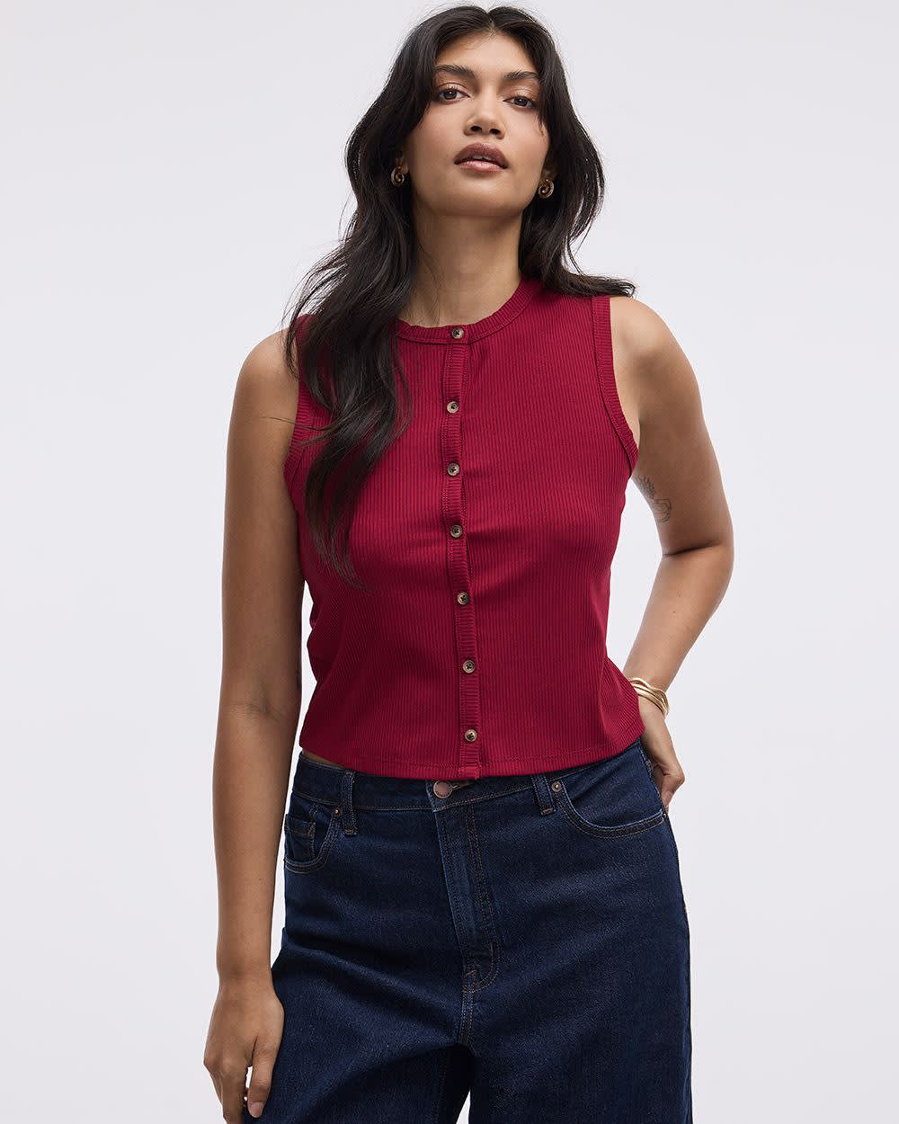 Buttoned-Down Crew-Neck Tank