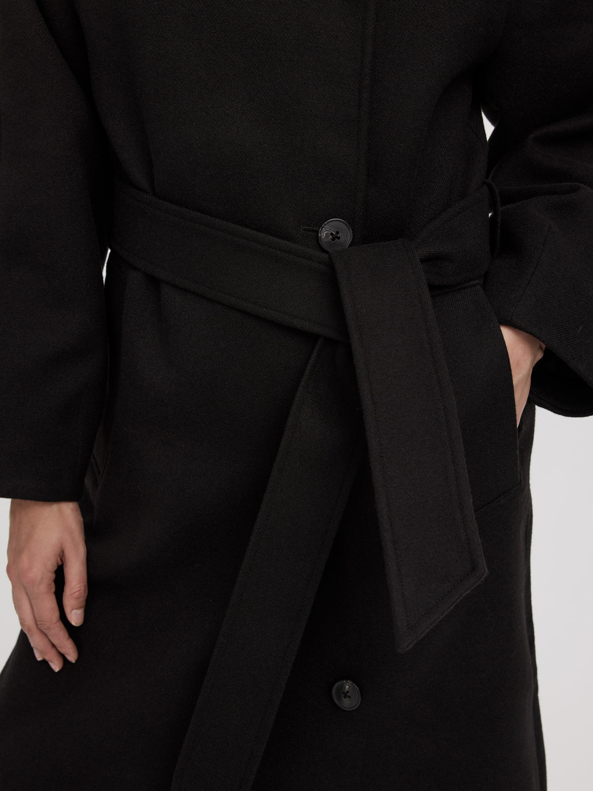 Wool-Blend Long Jacket with Sash