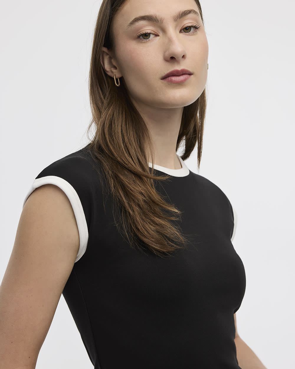 Extended-Sleeve Crew-Neck Ribbed Top