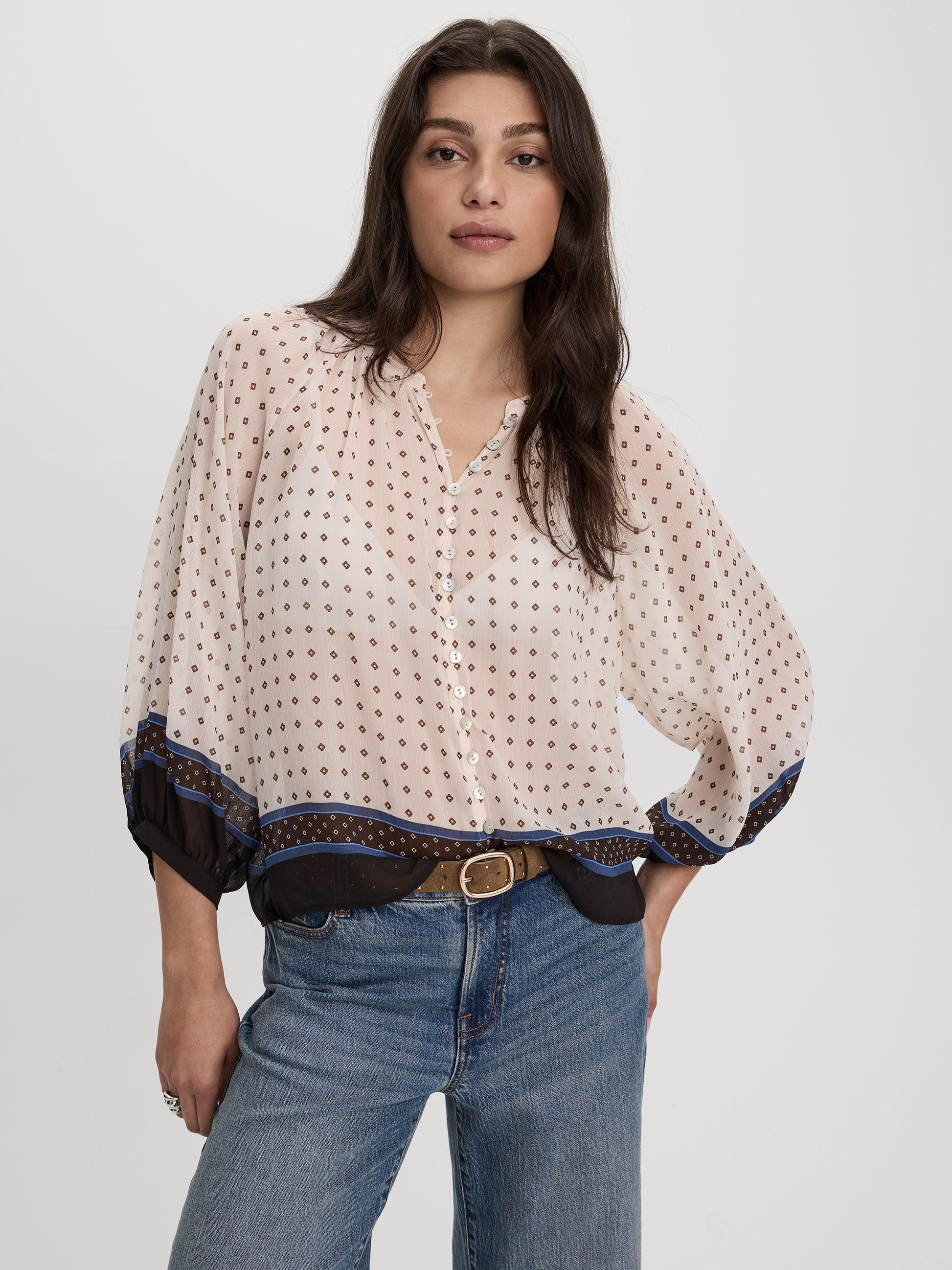 Long-Sleeve Loose Chiffon Blouse