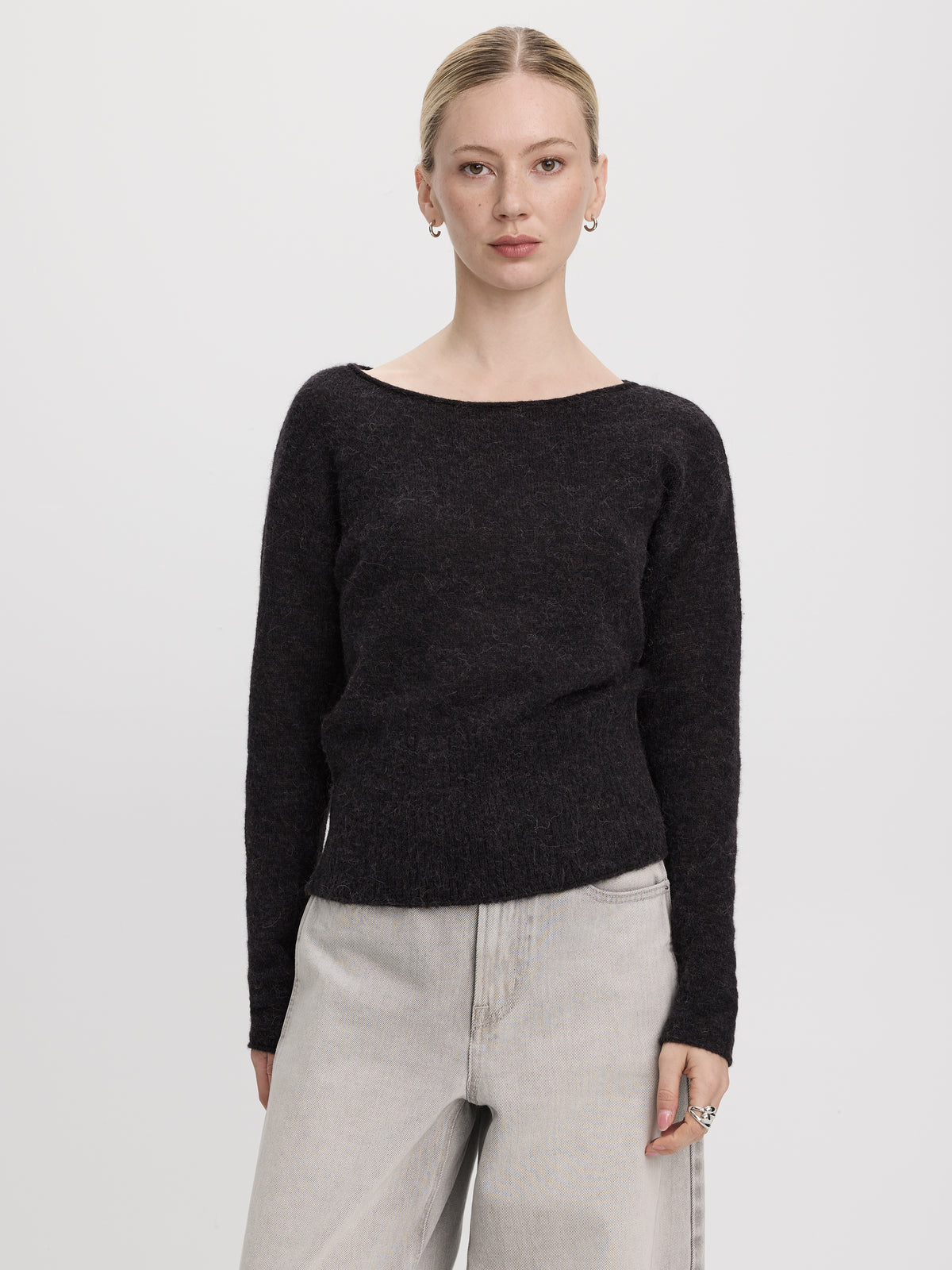 Long-Sleeve Boat-Neck Wool-Blend Sweater