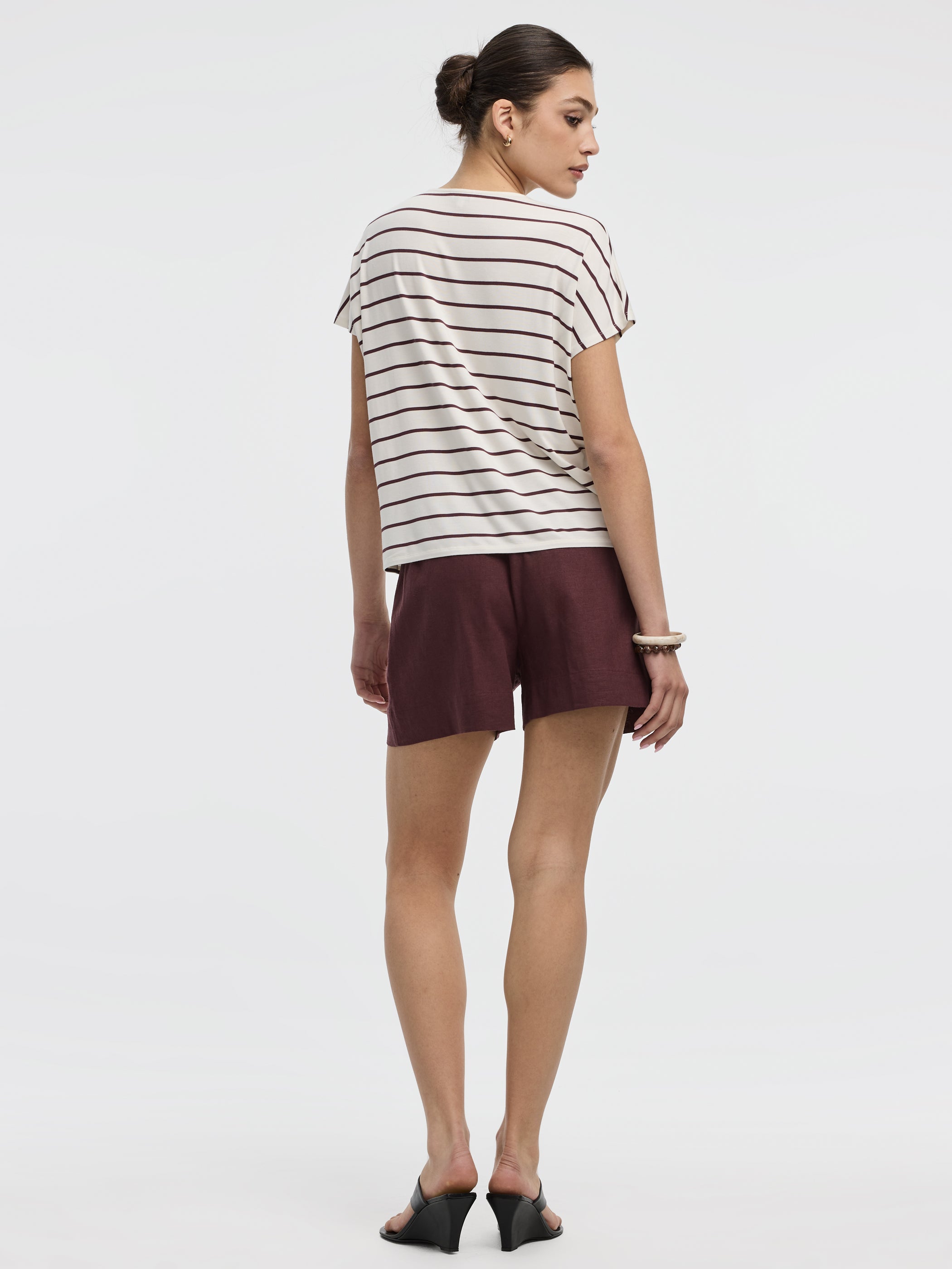 Striped Short-Dolman-Sleeve Boat-Neck T-Shirt