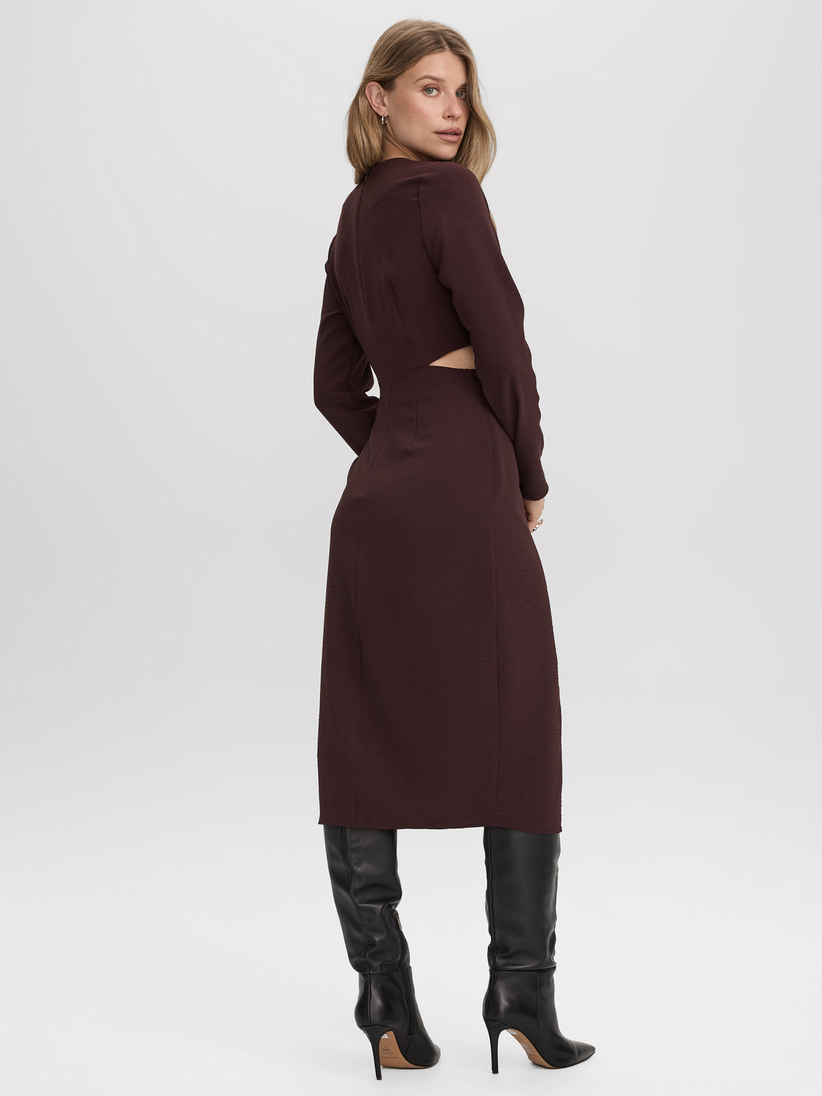 Long-Sleeve Midi Dress with Cut-Out Details