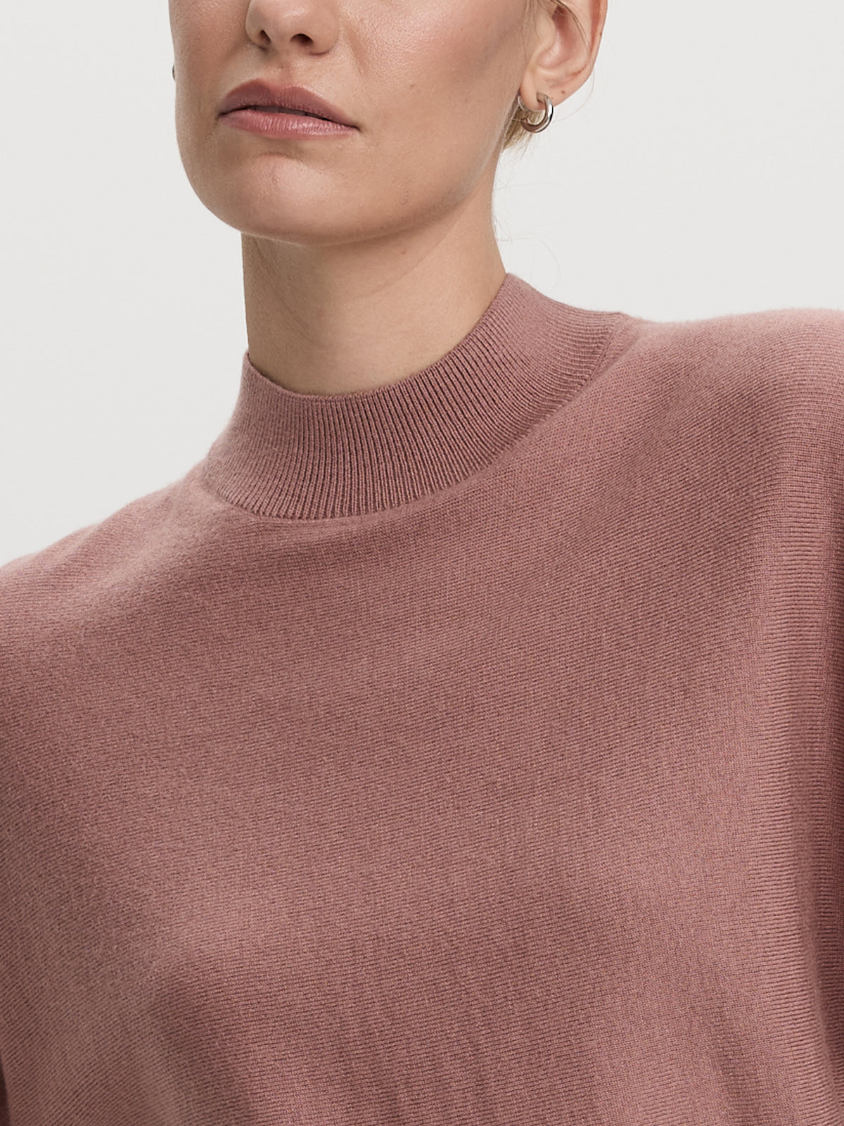 Merino-Blend Short-Sleeve Mock-Neck Sweater