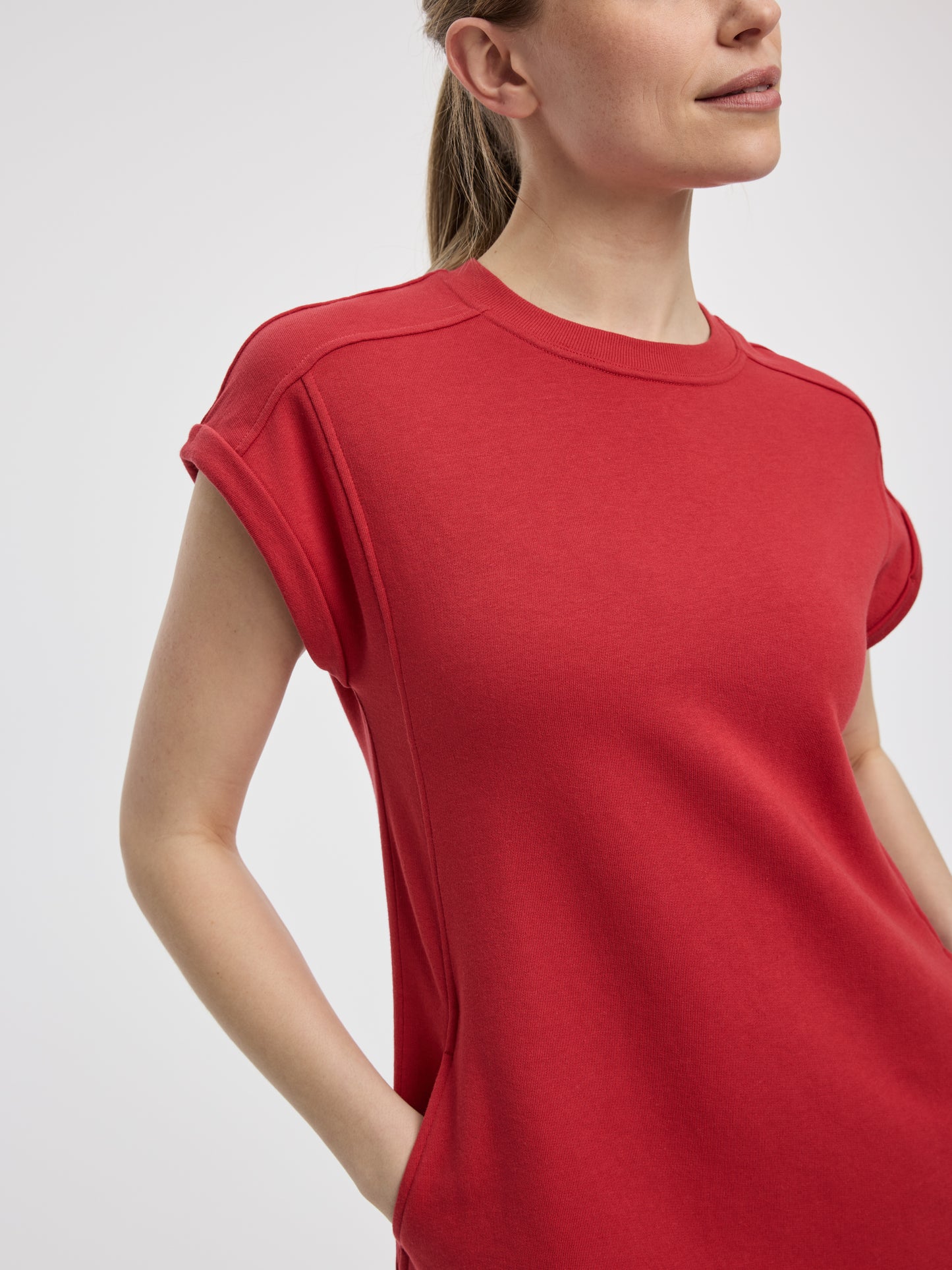 Crew-Neck French Terry Dress with Pockets