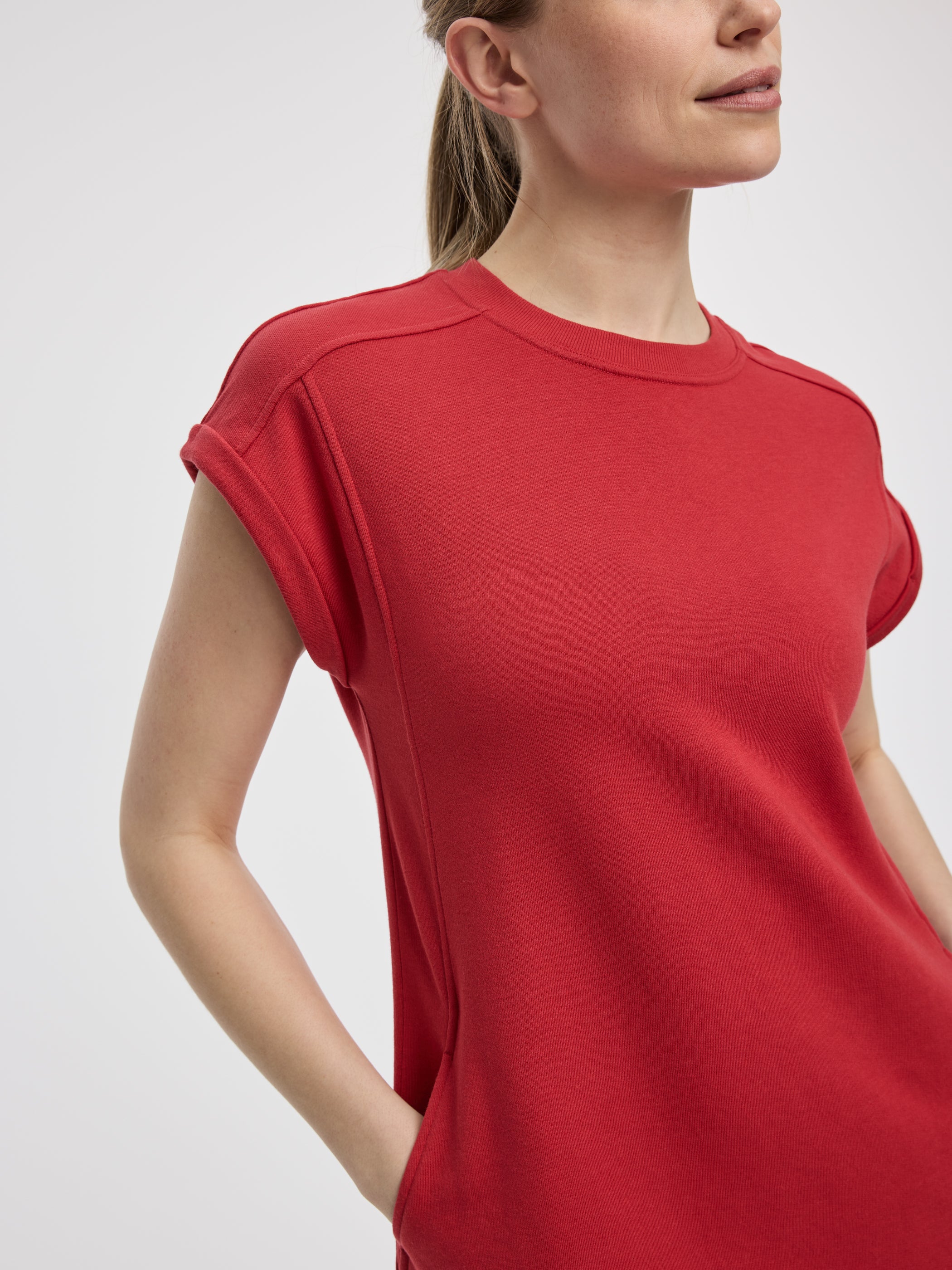 Crew-Neck French Terry Dress with Pockets