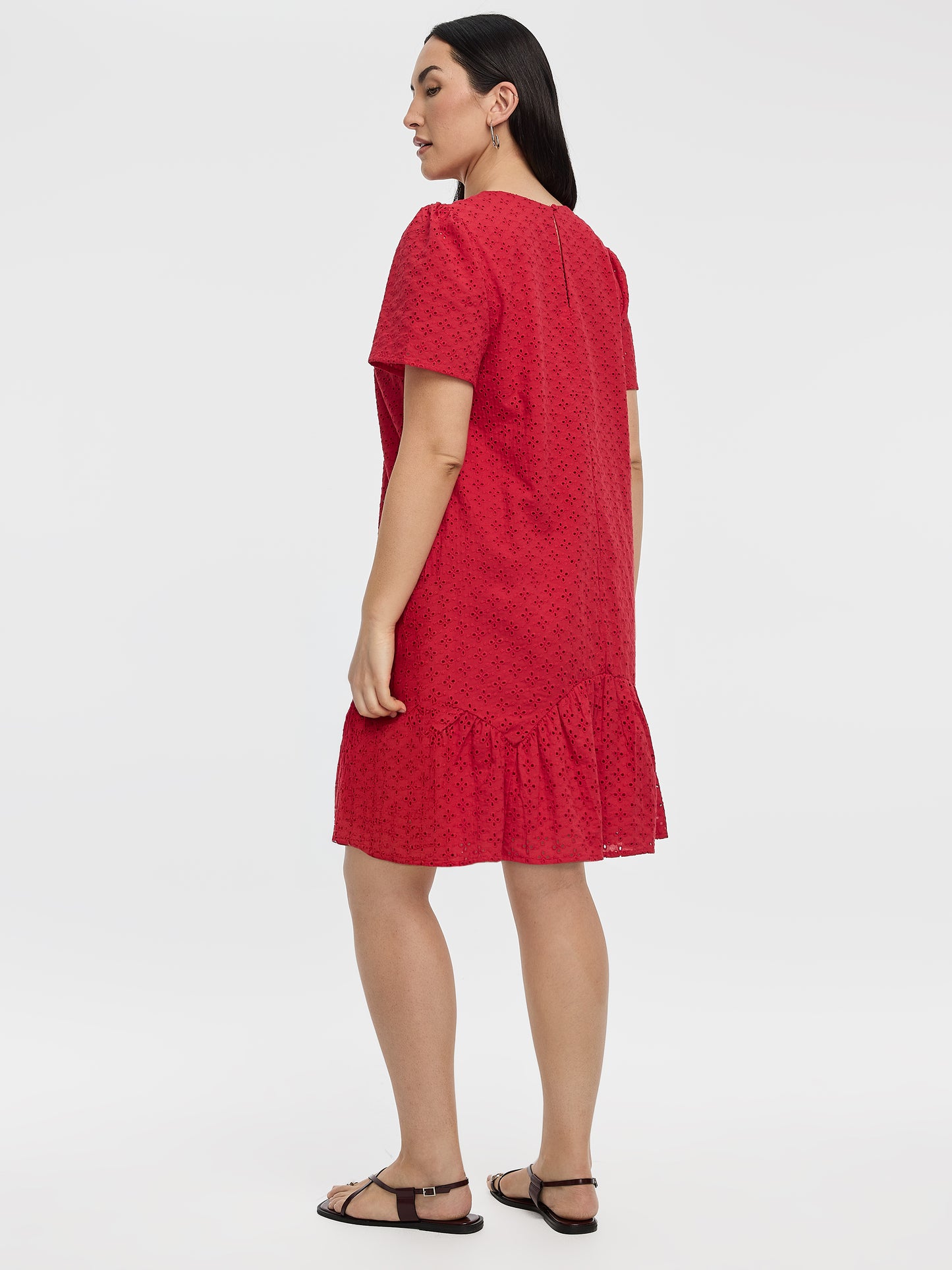 Short-Sleeve Crew-Neck Eyelet Dress