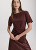 Short-Sleeve Shirred Top with Asymmetrical Hem