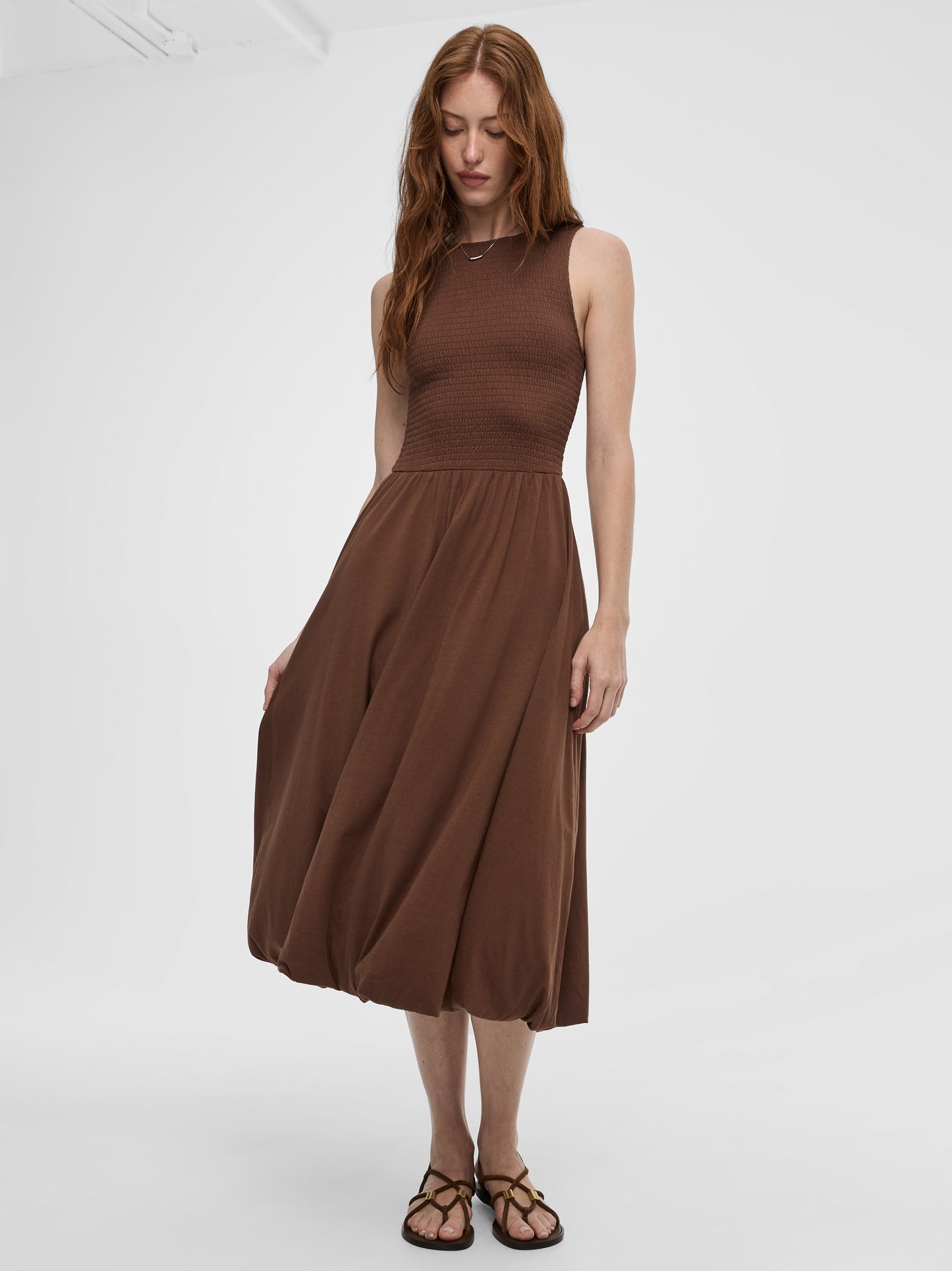 Sleeveless Midi Dress with Smocked Top