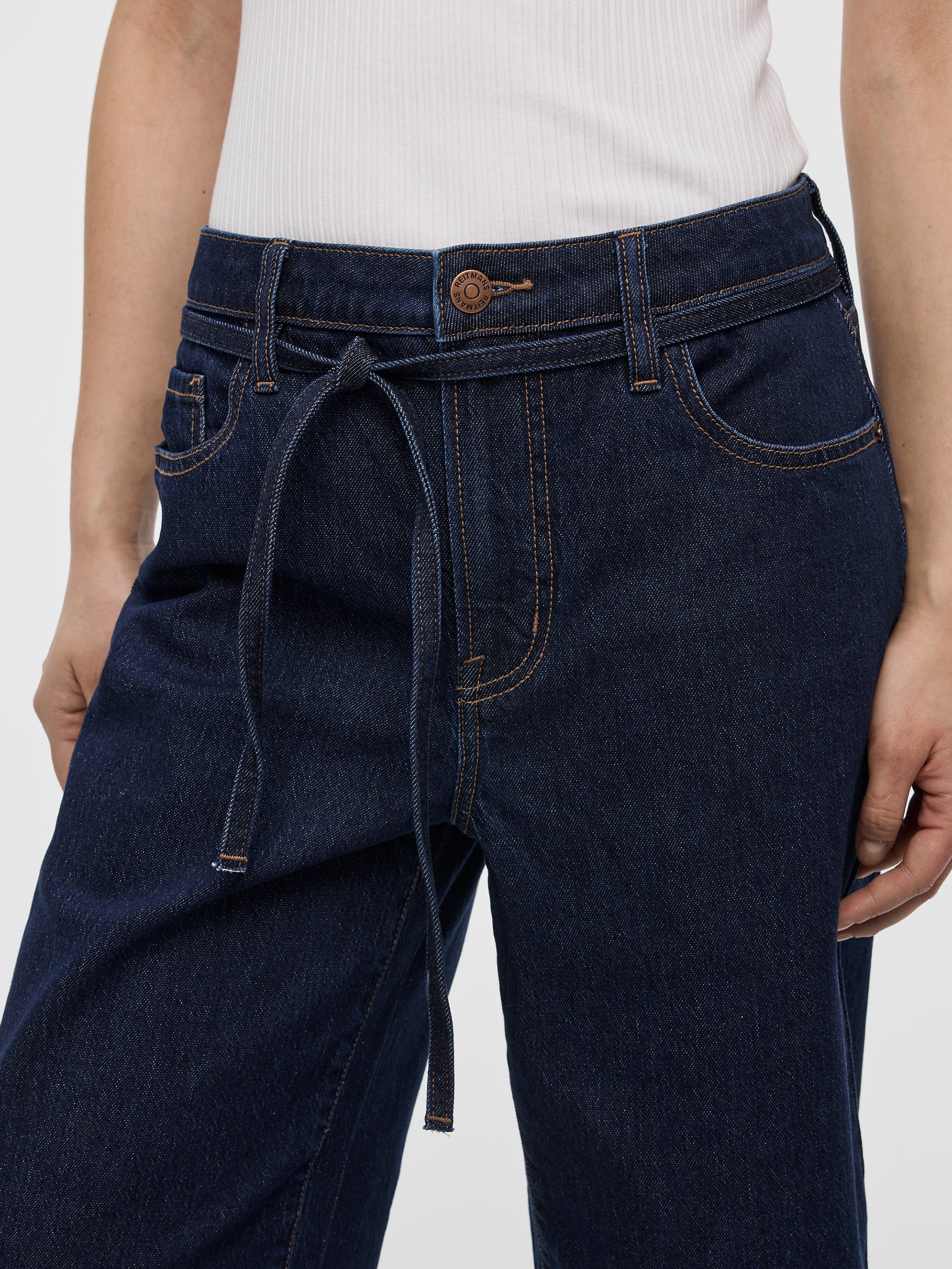 Wide-Leg High-Rise Cropped Jean with Sash