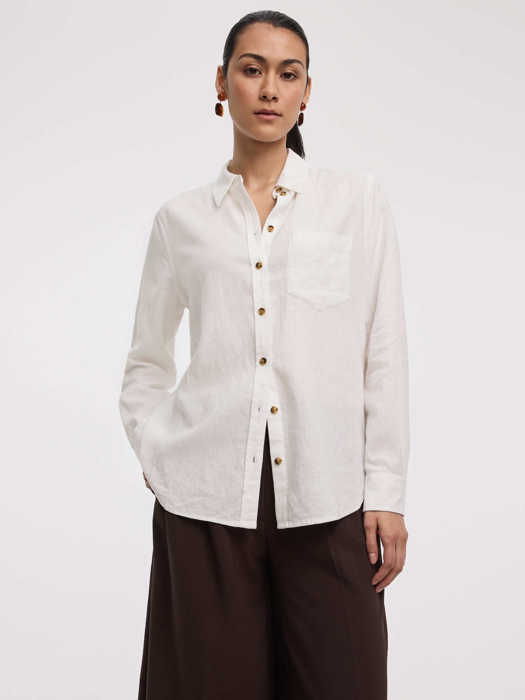 Long-Sleeve Linen-Blend Shirt