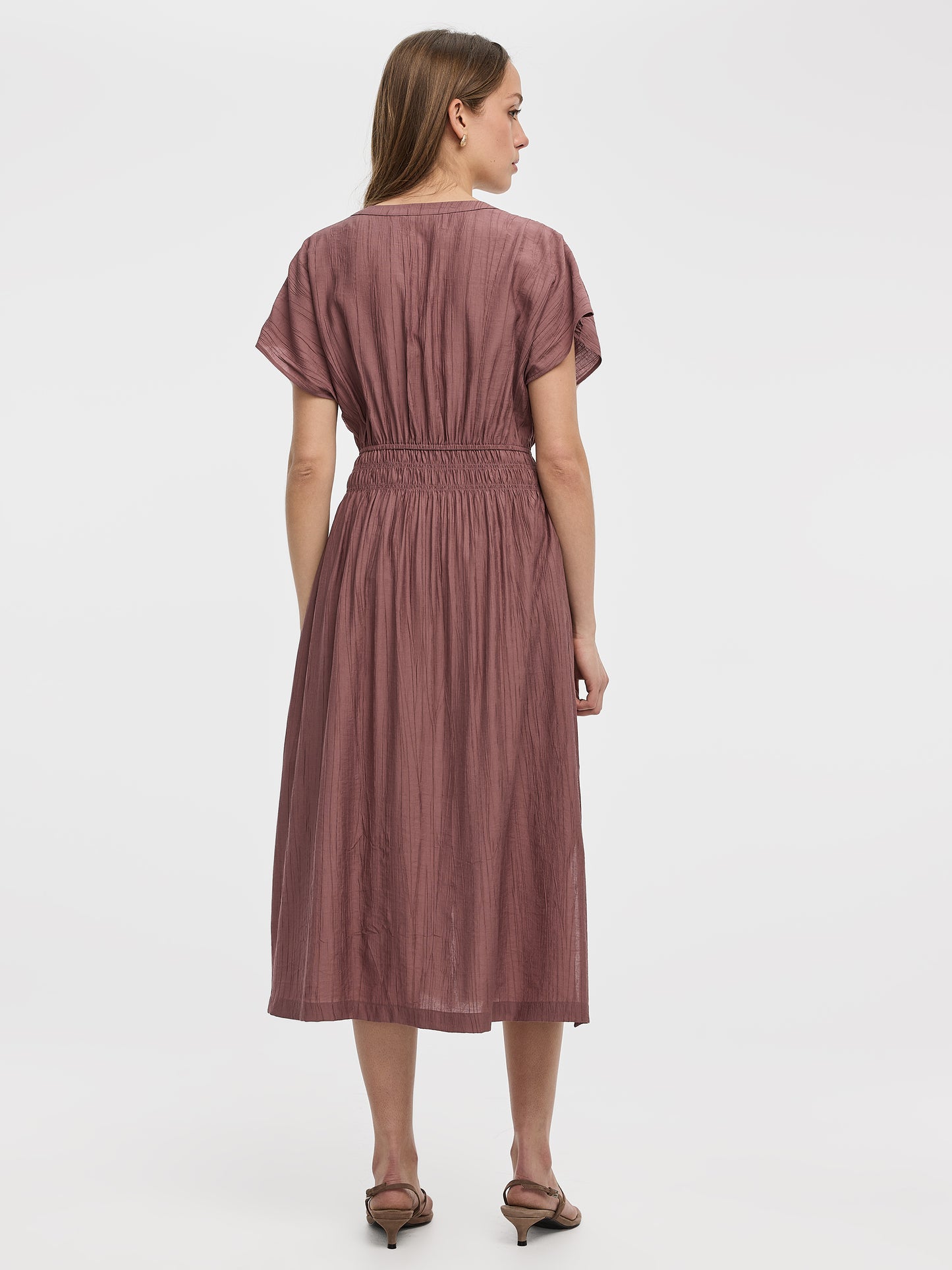 Elbow-Sleeve Midi Shirtdress