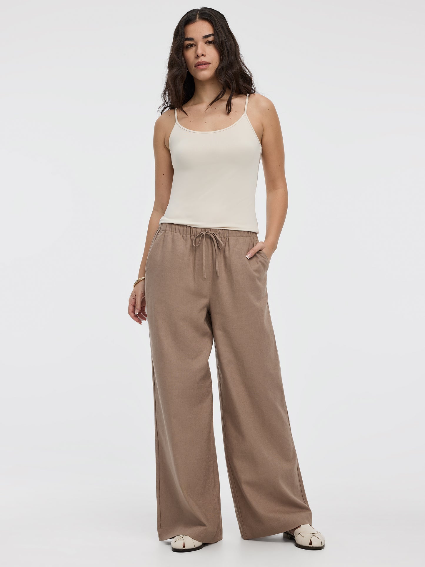 Pantalon à jambe large en mélange de lin