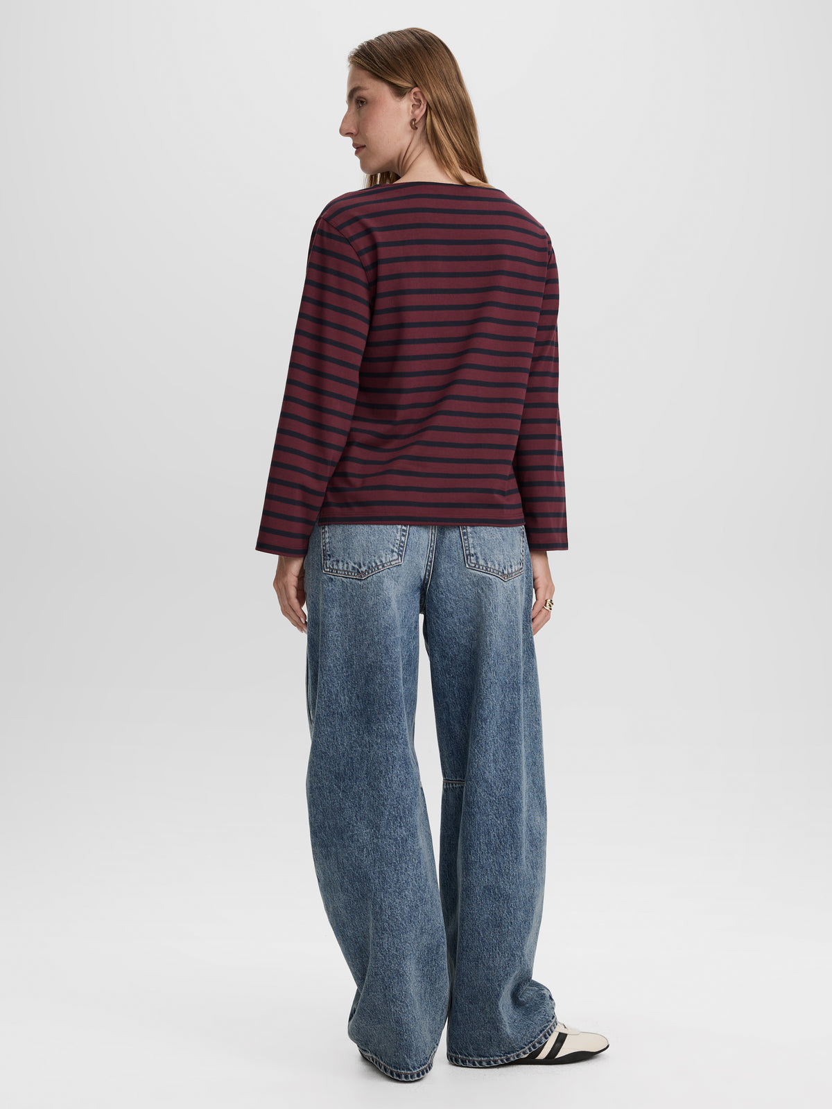 Striped Long-Sleeve Boat-Neck Top