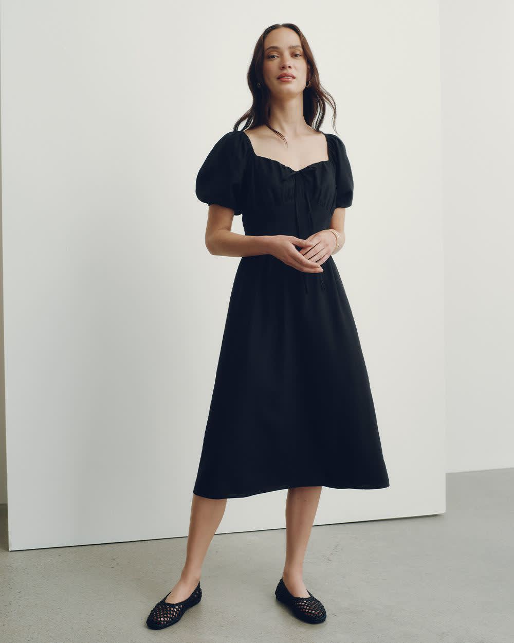 Robe de laitière midi à manches courtes bouffantes