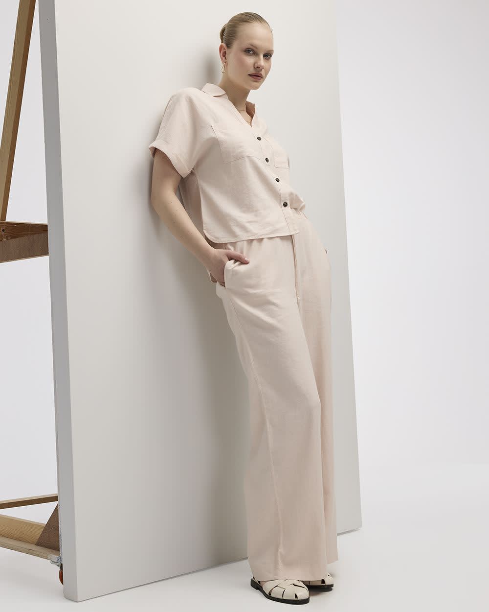 Wide-Leg High-Rise Linen Blend Pant - Tall