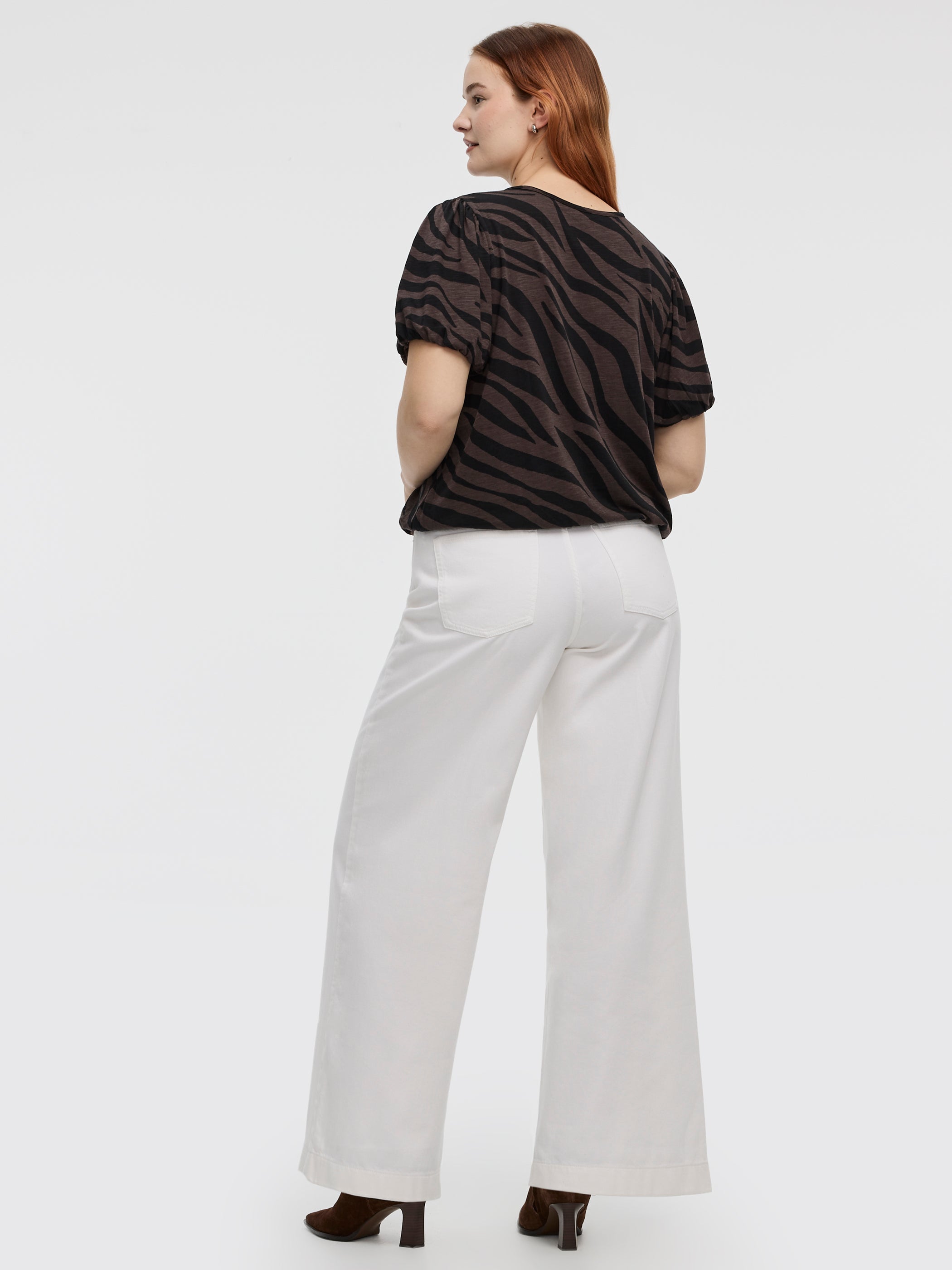 Short-Balloon-Sleeve Crew-Neck Top