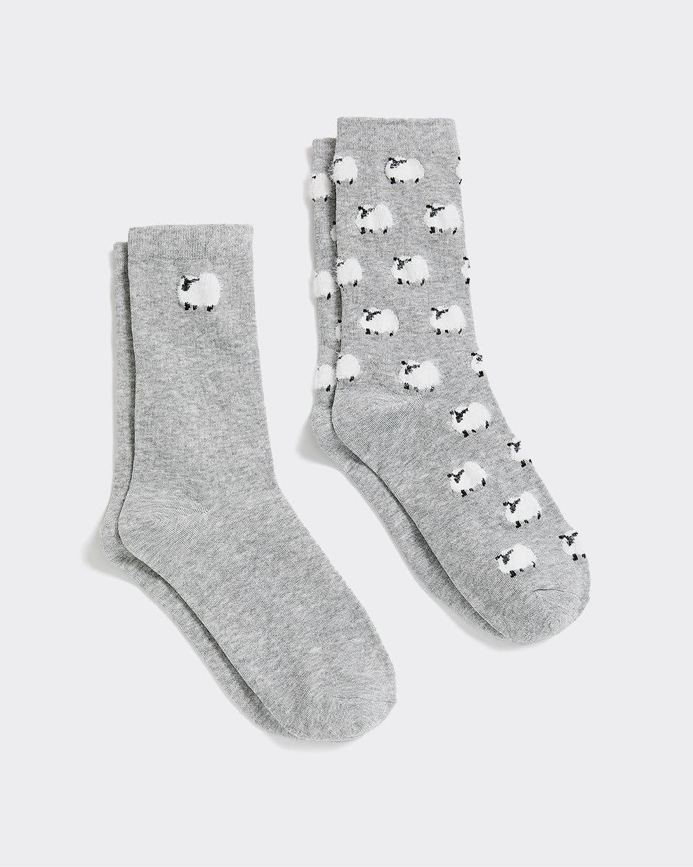 Crew Socks with Sheeps - 2 Pairs