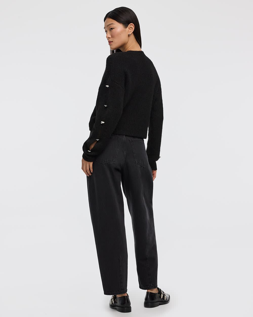Long-Sleeve Boat-Neck Sweater with Jewelled Details