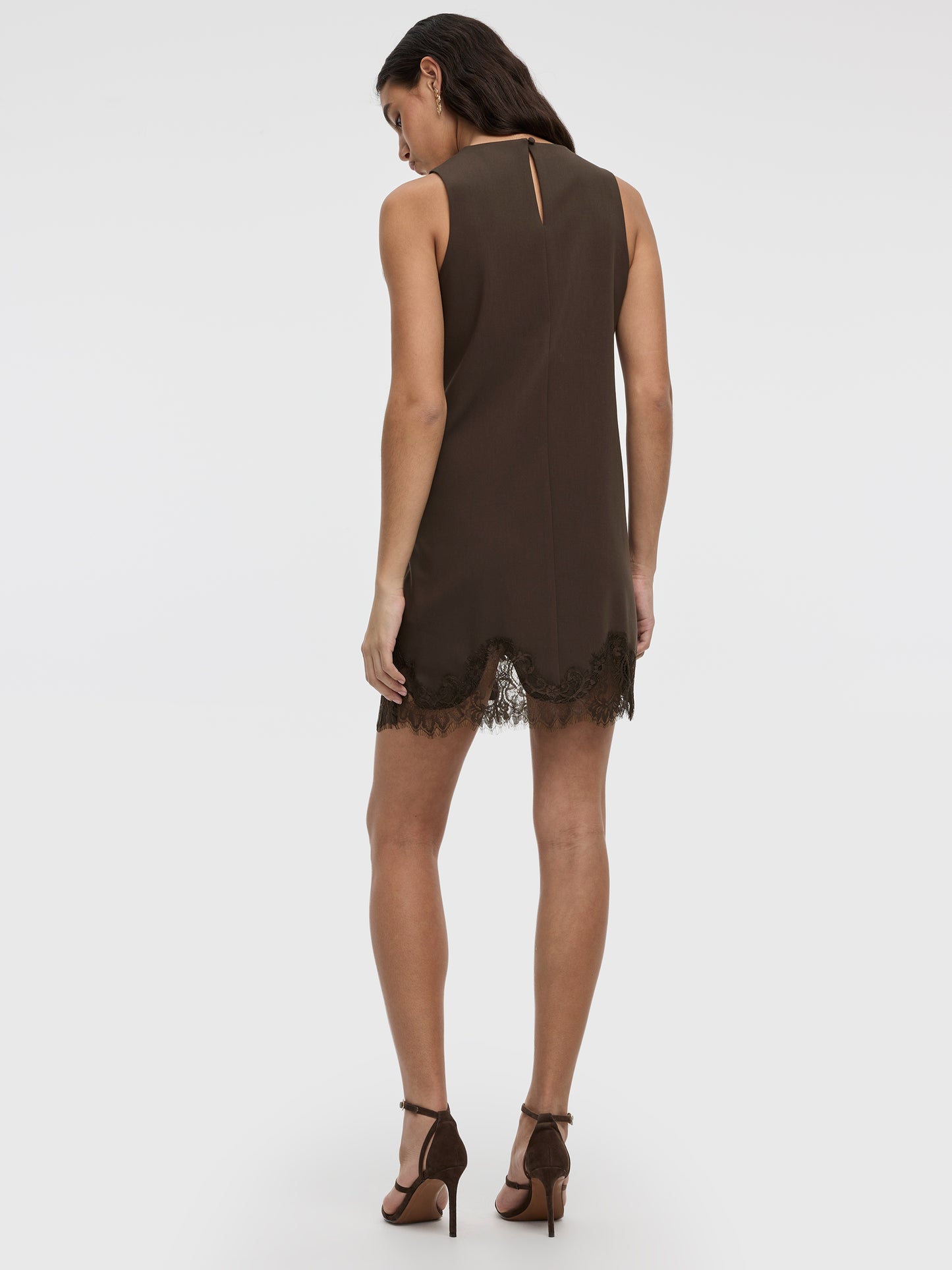 Sleeveless Crew-Neck Shift Dress Lace Trim