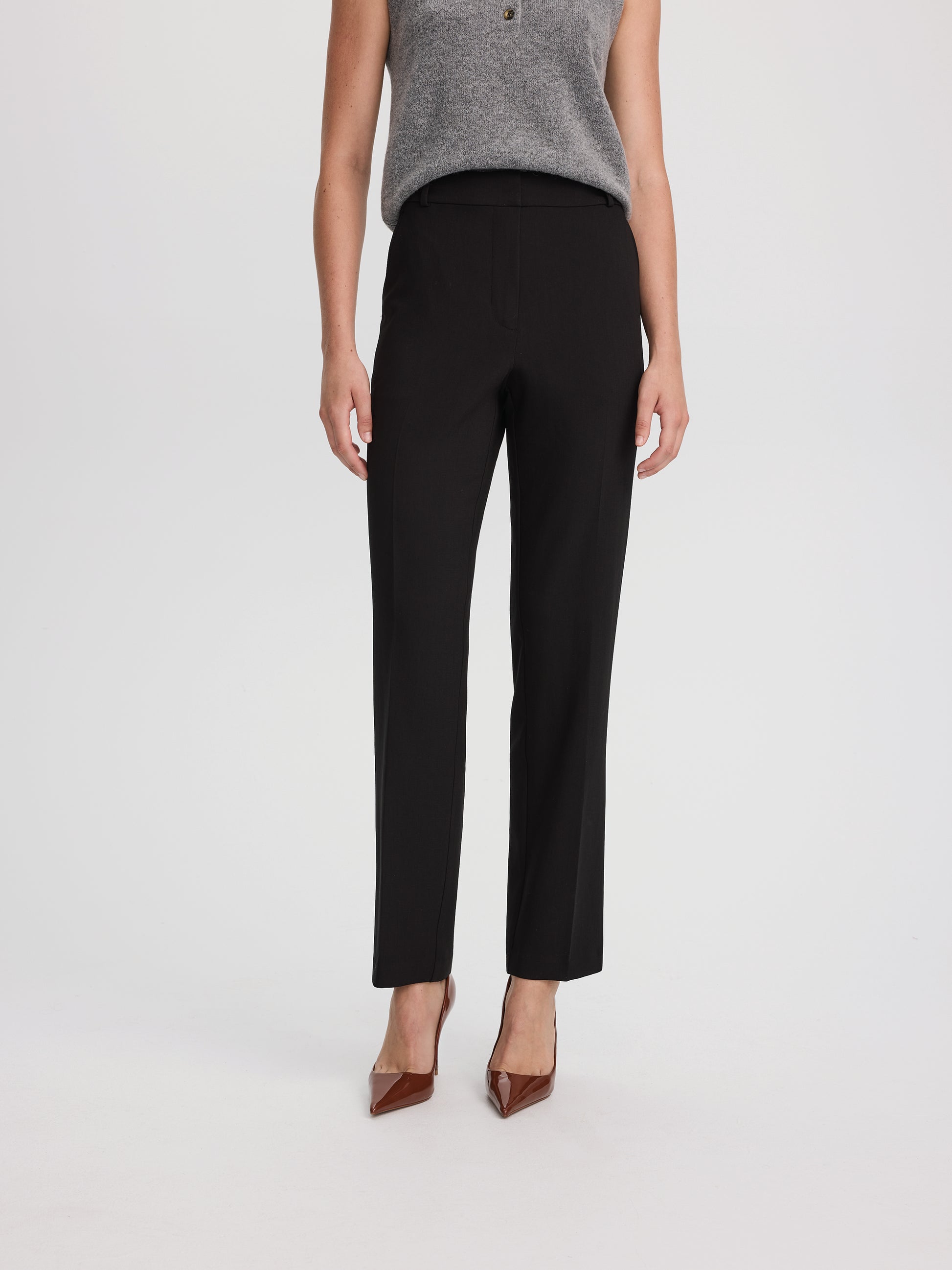 High-Rise Straight Woven Pant with Pleats – Ladies Collection