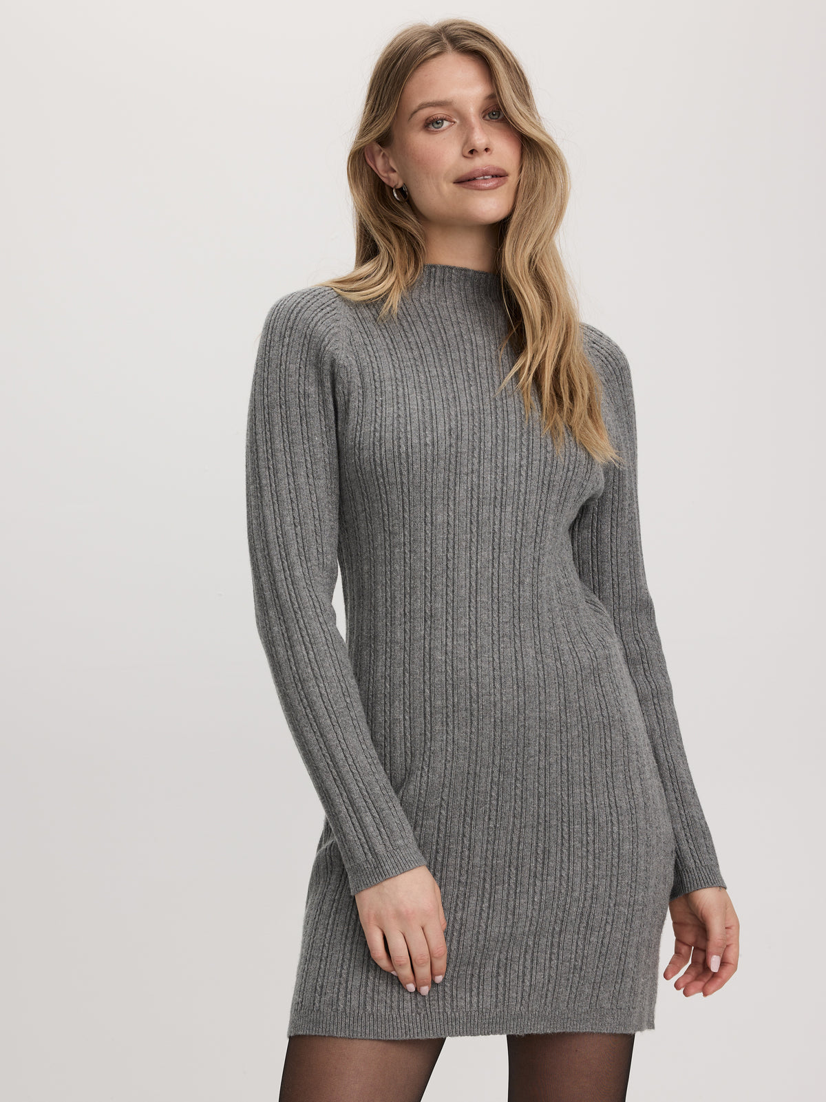Long-Sleeve Mock-Neck Cable-Knit Mini Dress