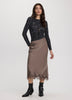 Satin Midi Skirt with Lace Trim