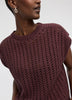 Extended-Sleeve Crew-Neck Sweater with Open Stitches