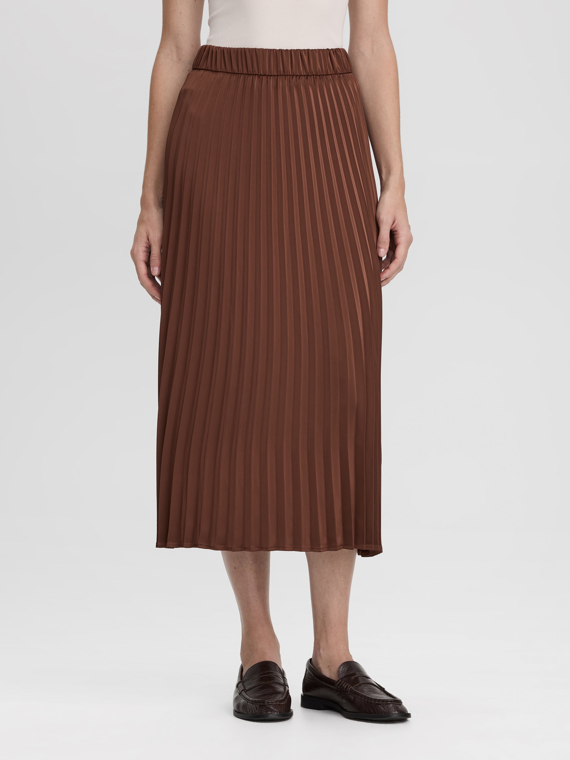 Pleated Satin Midi Skirt