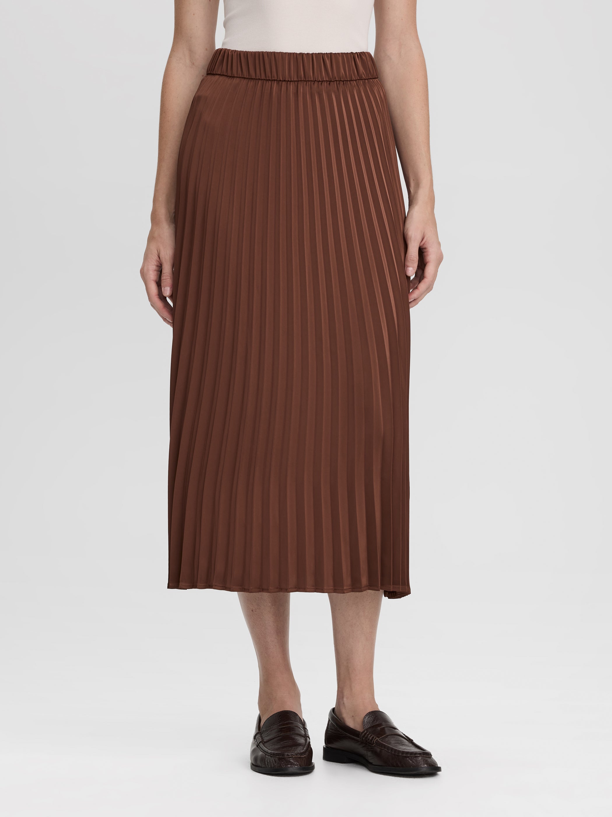 Pleated Satin Midi Skirt