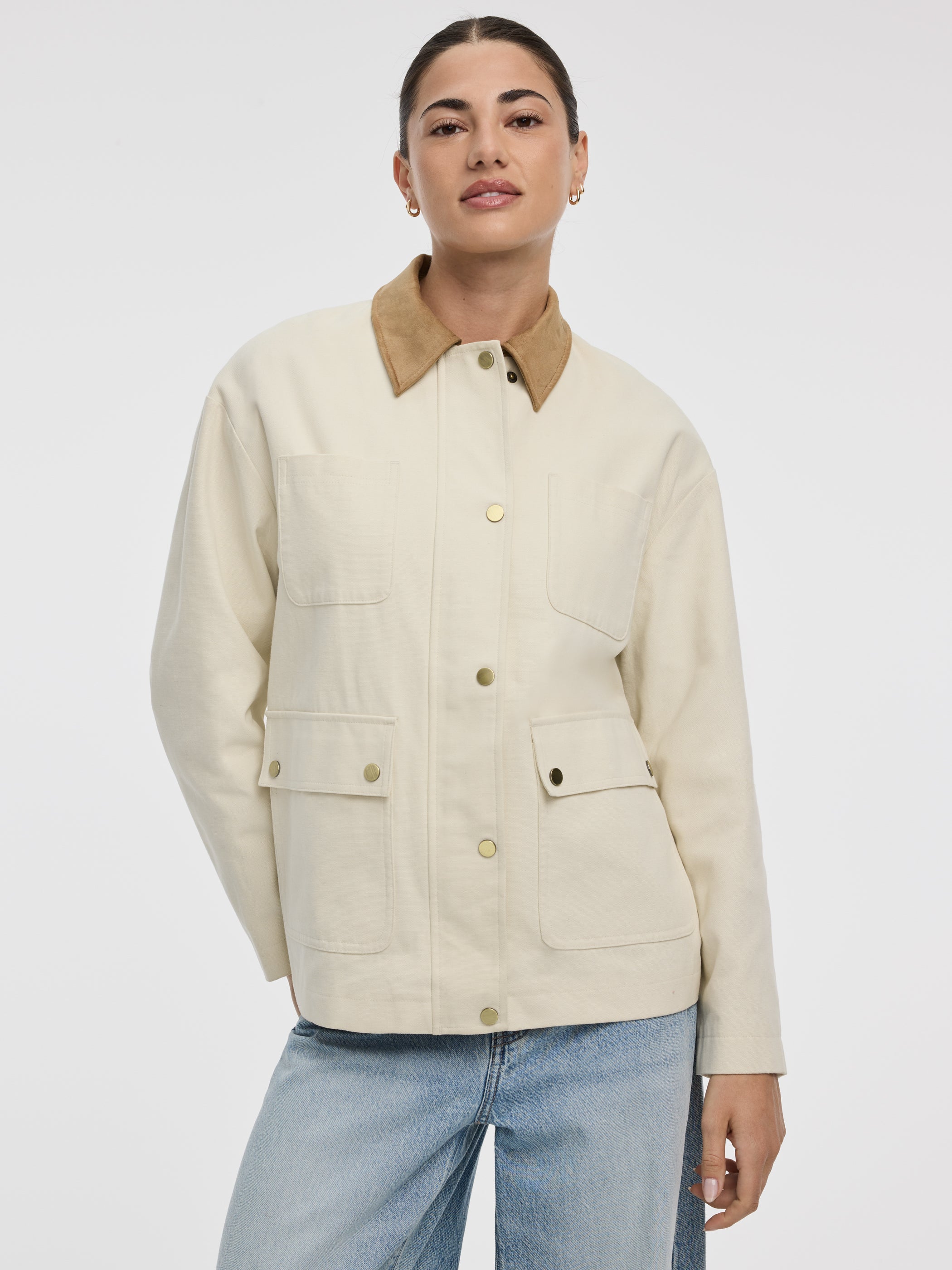 Women's Canvas Jacket with Suede Collar – Hyba by Reitmans