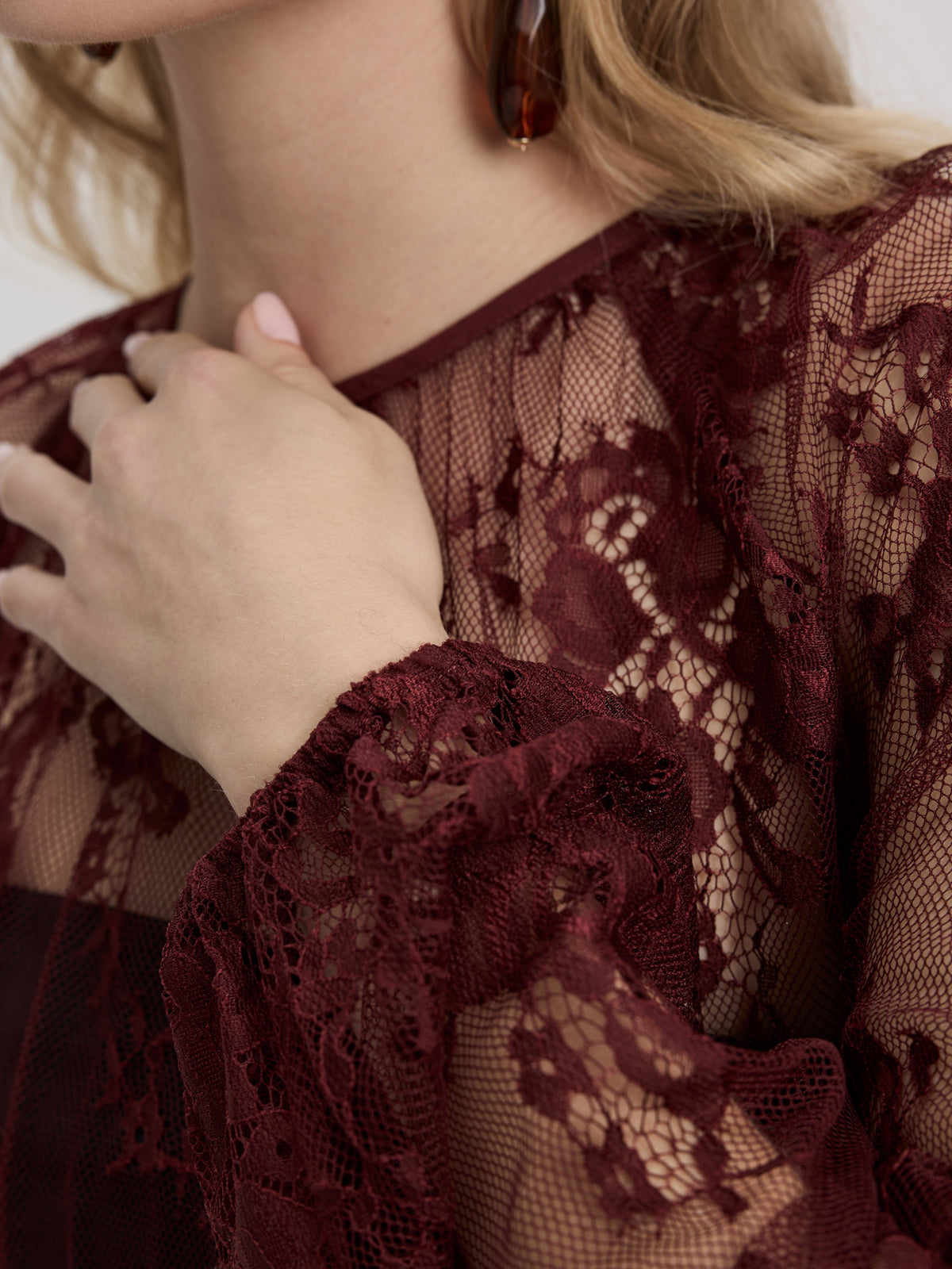 Long-Sleeve Crew-Neck Lace Blouse