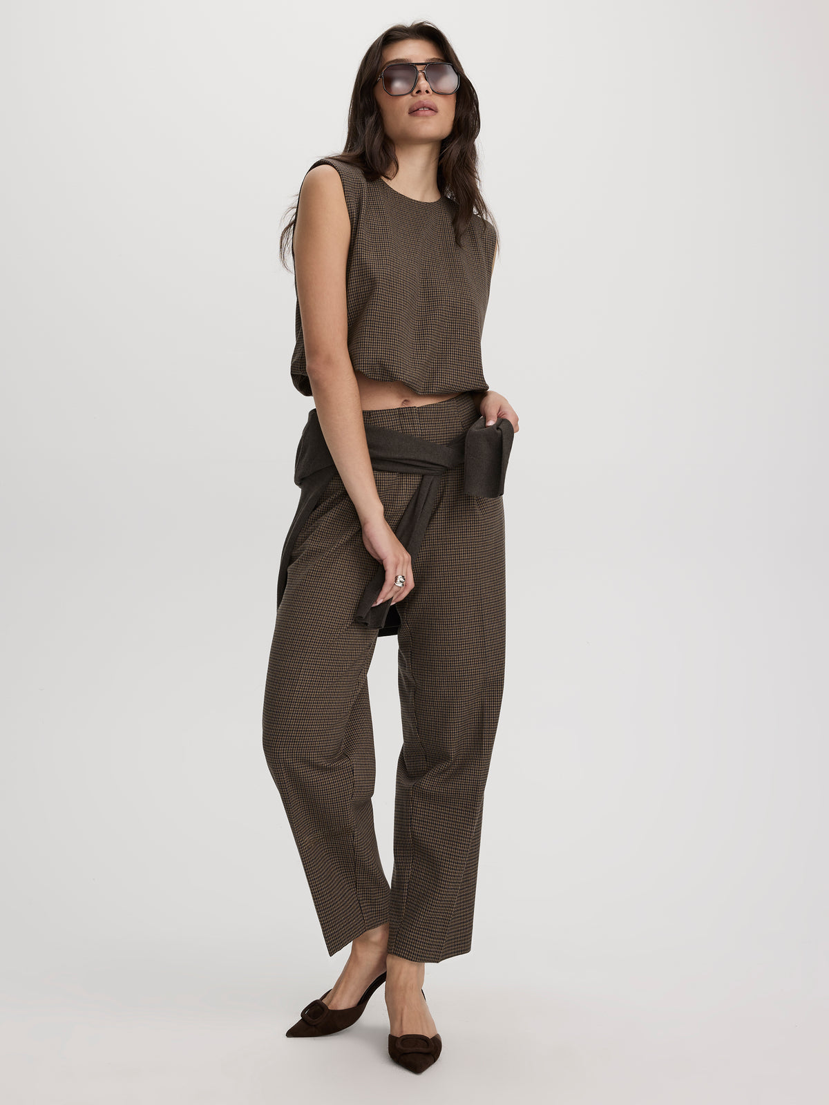 Houndstooth Mid-Rise Barrel Pants - The Timeless