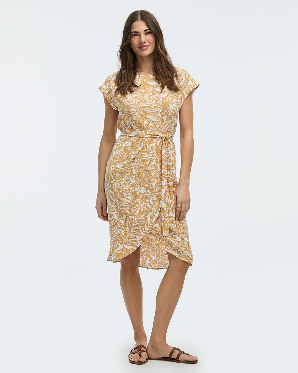 Short-Sleeve Midi Dress with Wrap Detail