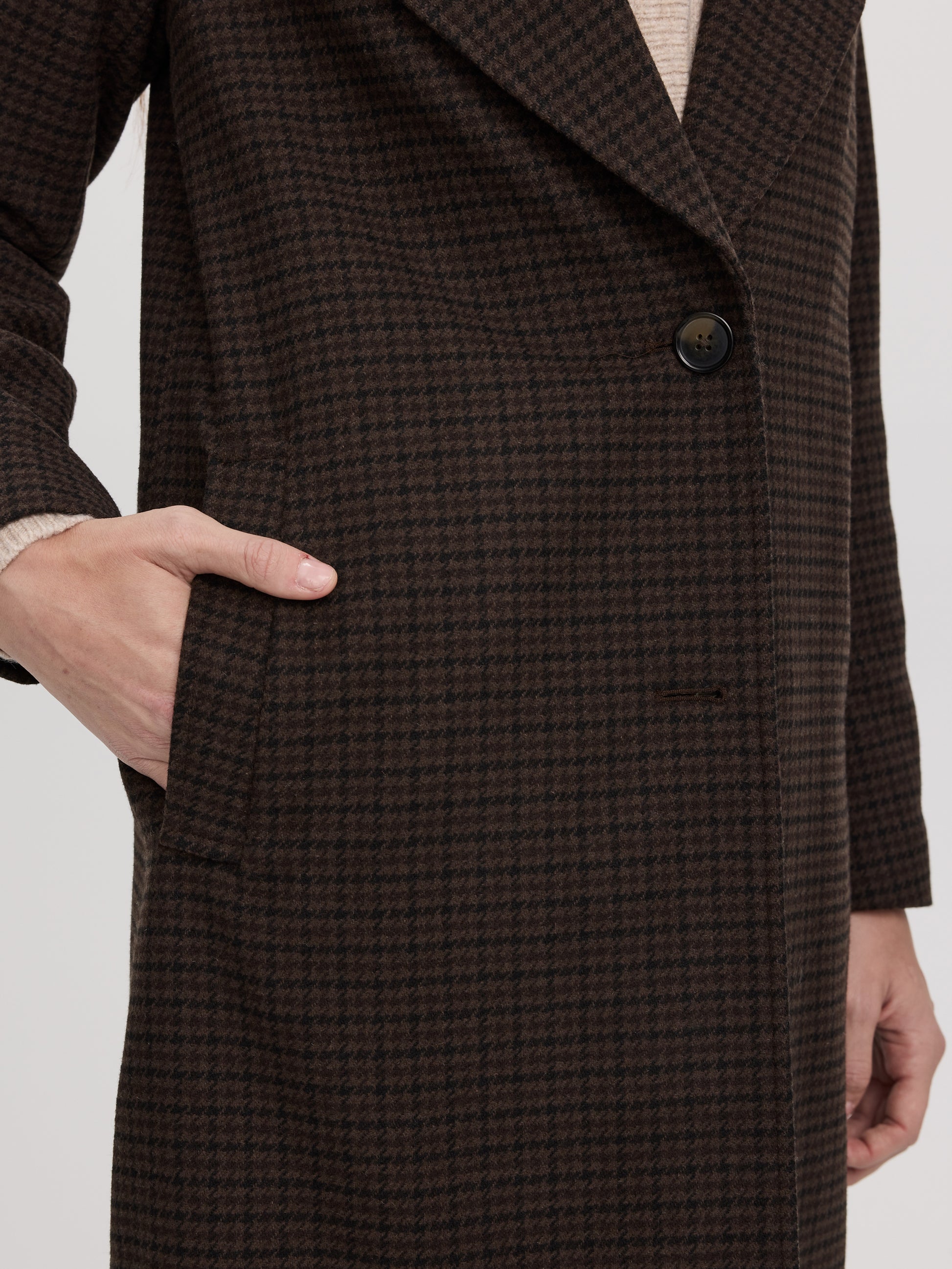 Houndstooth Wool-Blend Coat