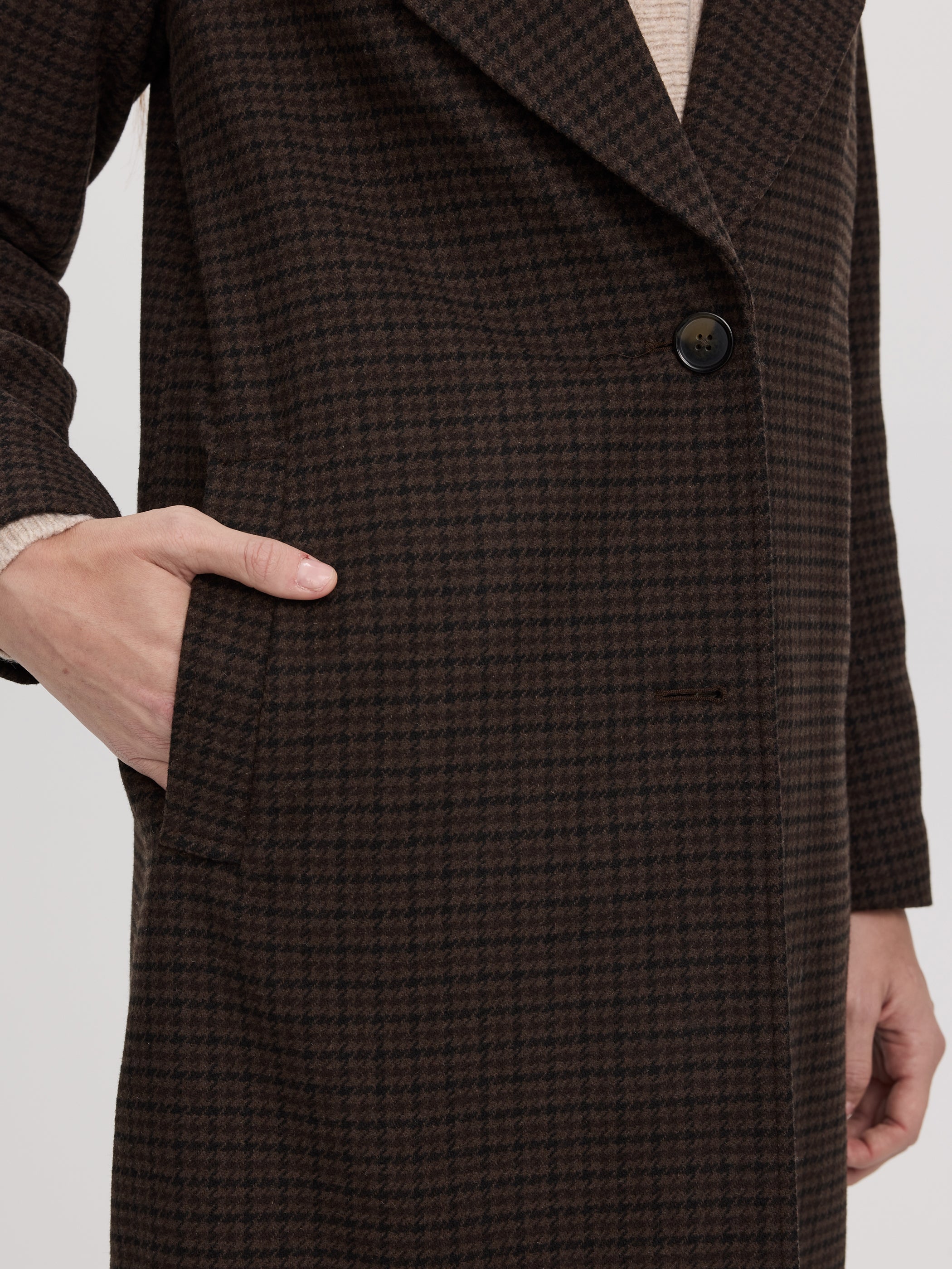 Houndstooth Wool-Blend Coat