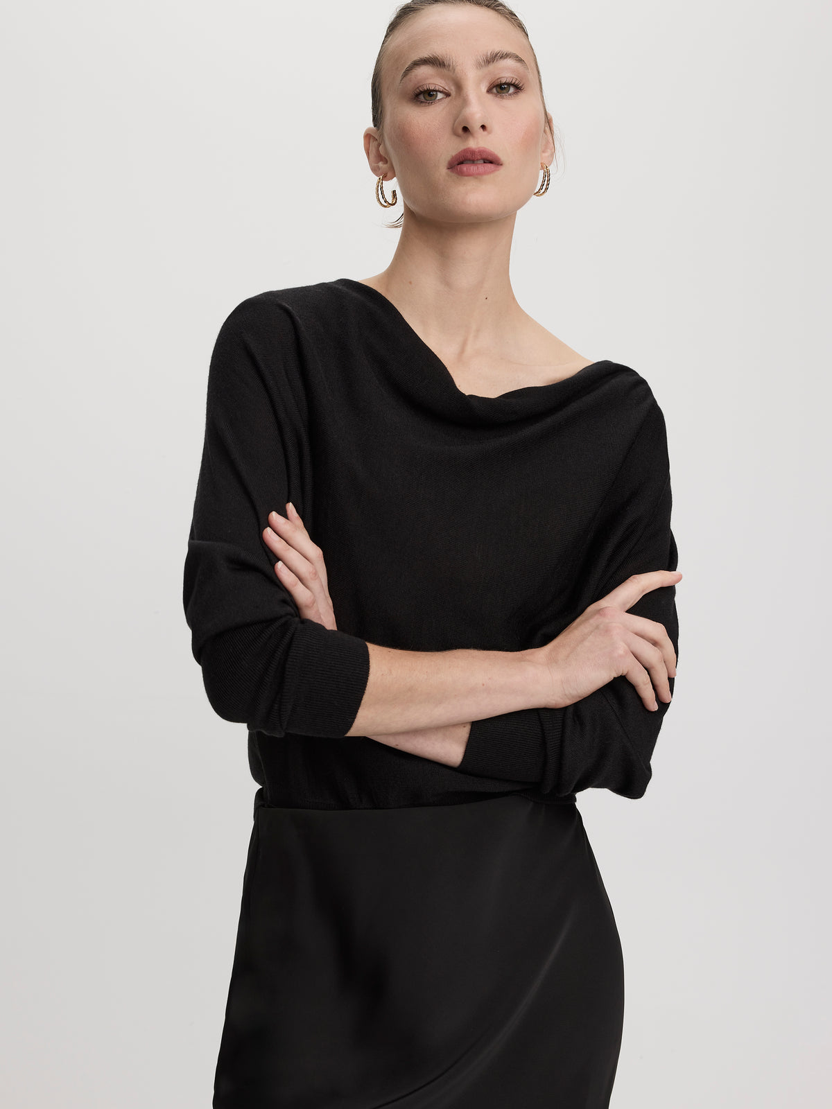 Long-Sleeve Cowl-Neck Loose Sweater
