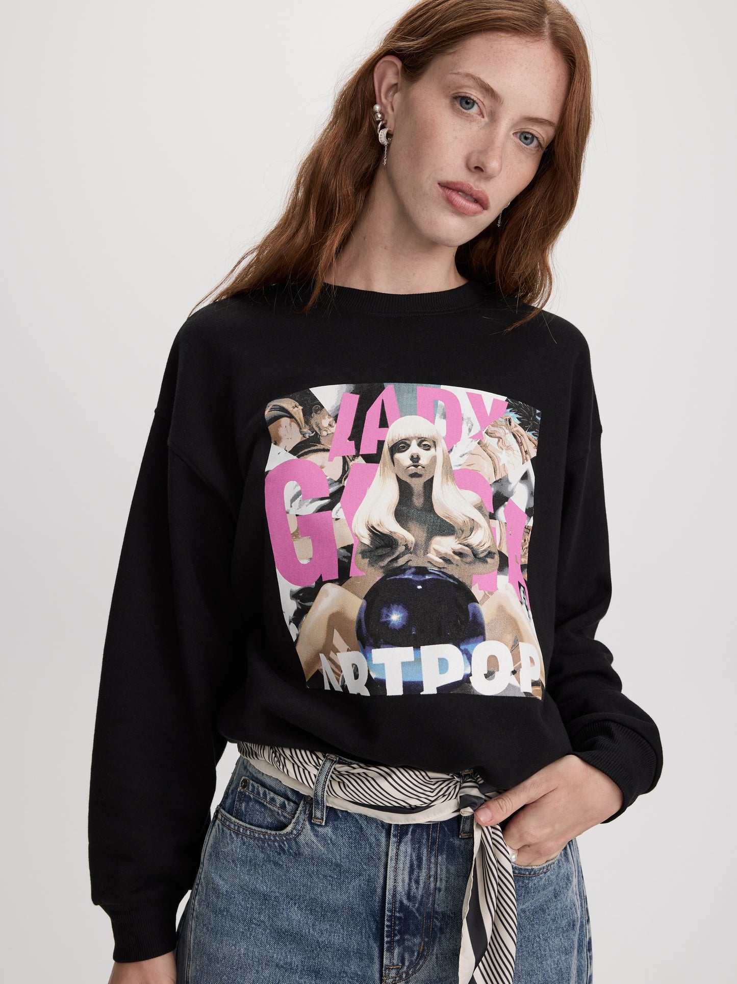 Long-Sleeve Crew-Neck Fleece Top with Print