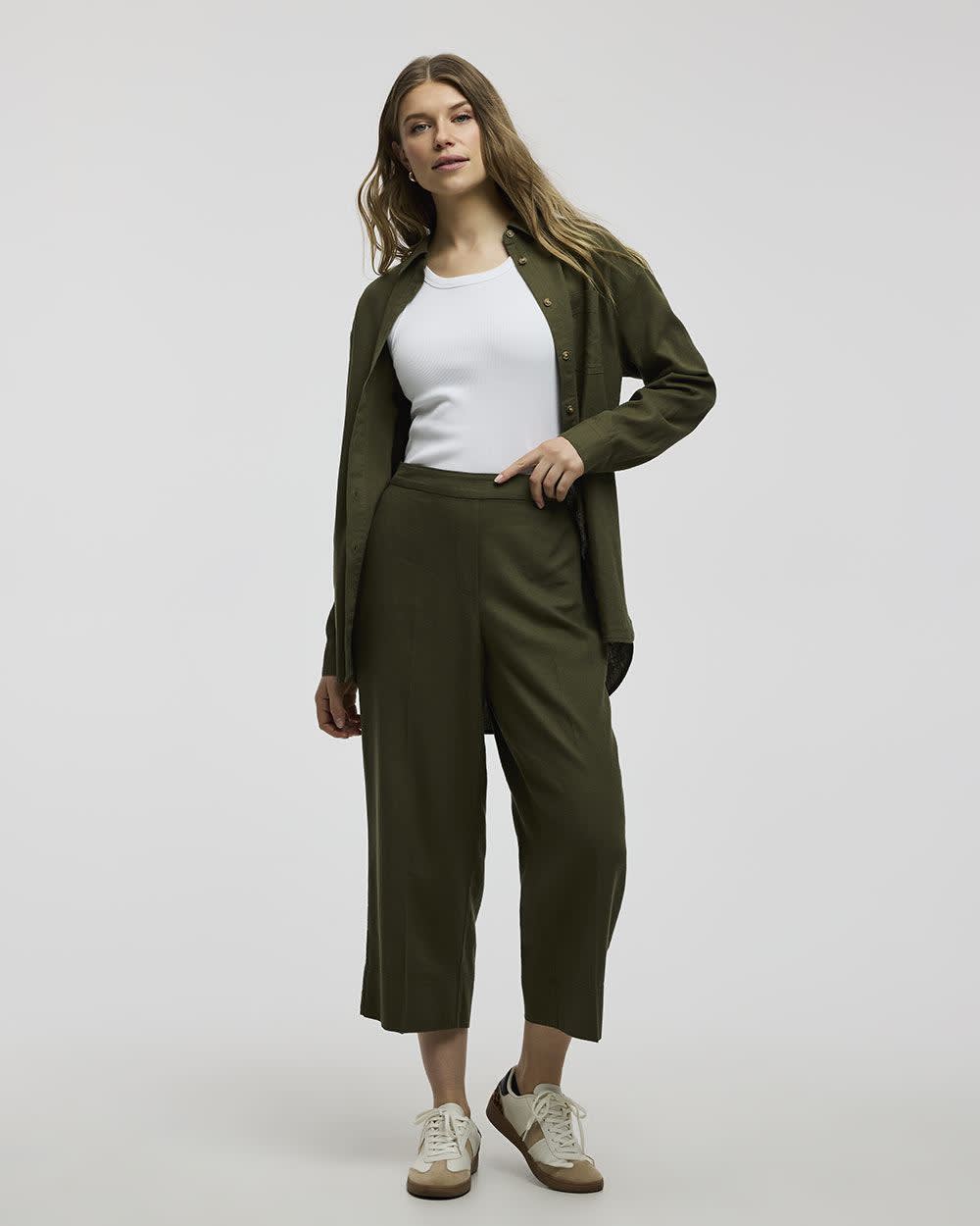 Cropped Wide-Leg Linen-Blend Pant