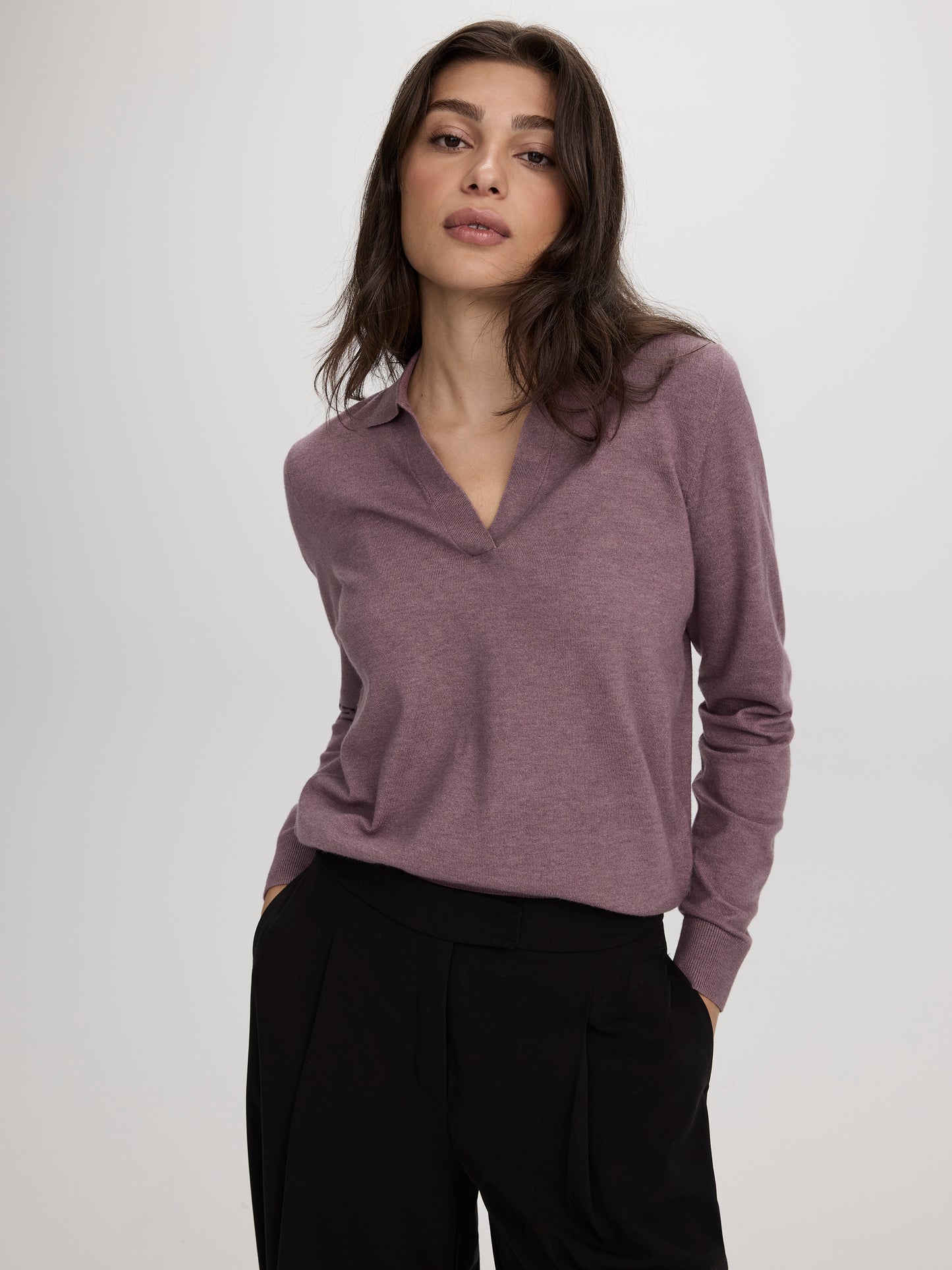Long-Sleeve Sweater with Johnny Collar - R Essentials