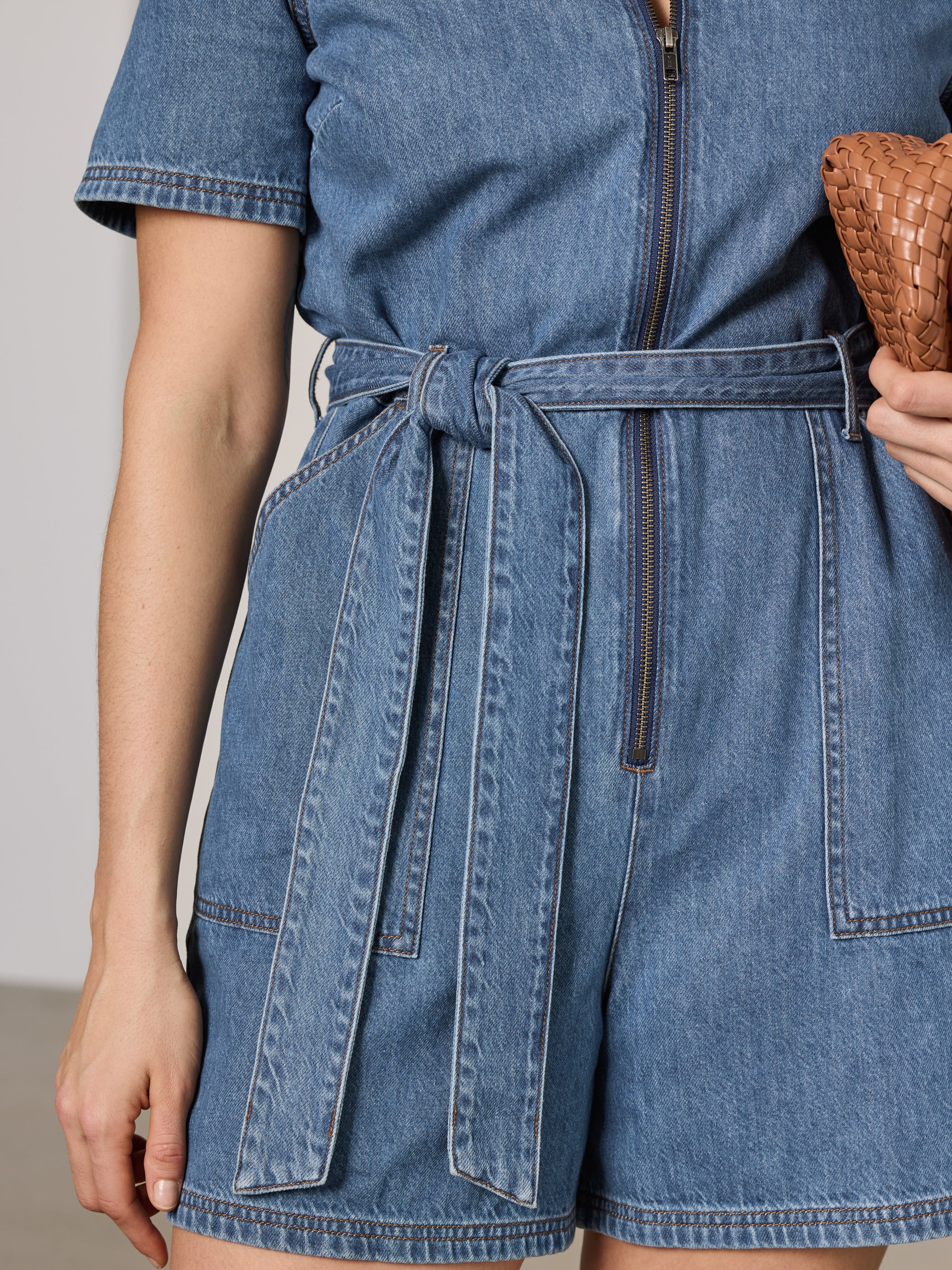 Short-Sleeve Denim Romper