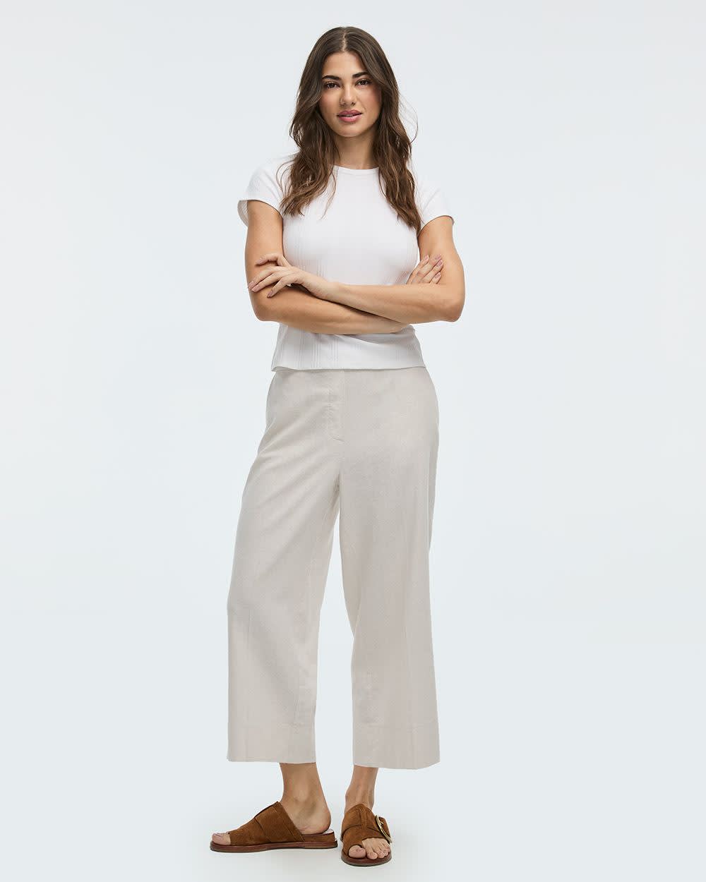 Cropped Wide-Leg Linen-Blend Pant - Petite